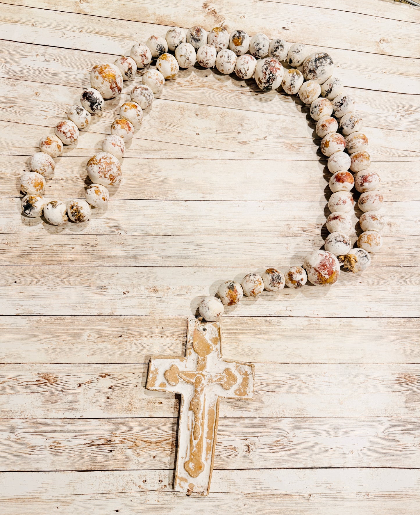 Mexican Large Ceramic Rosary Rustic Farmhouse Decor Rosario Mexicano Grande de Ceramica
