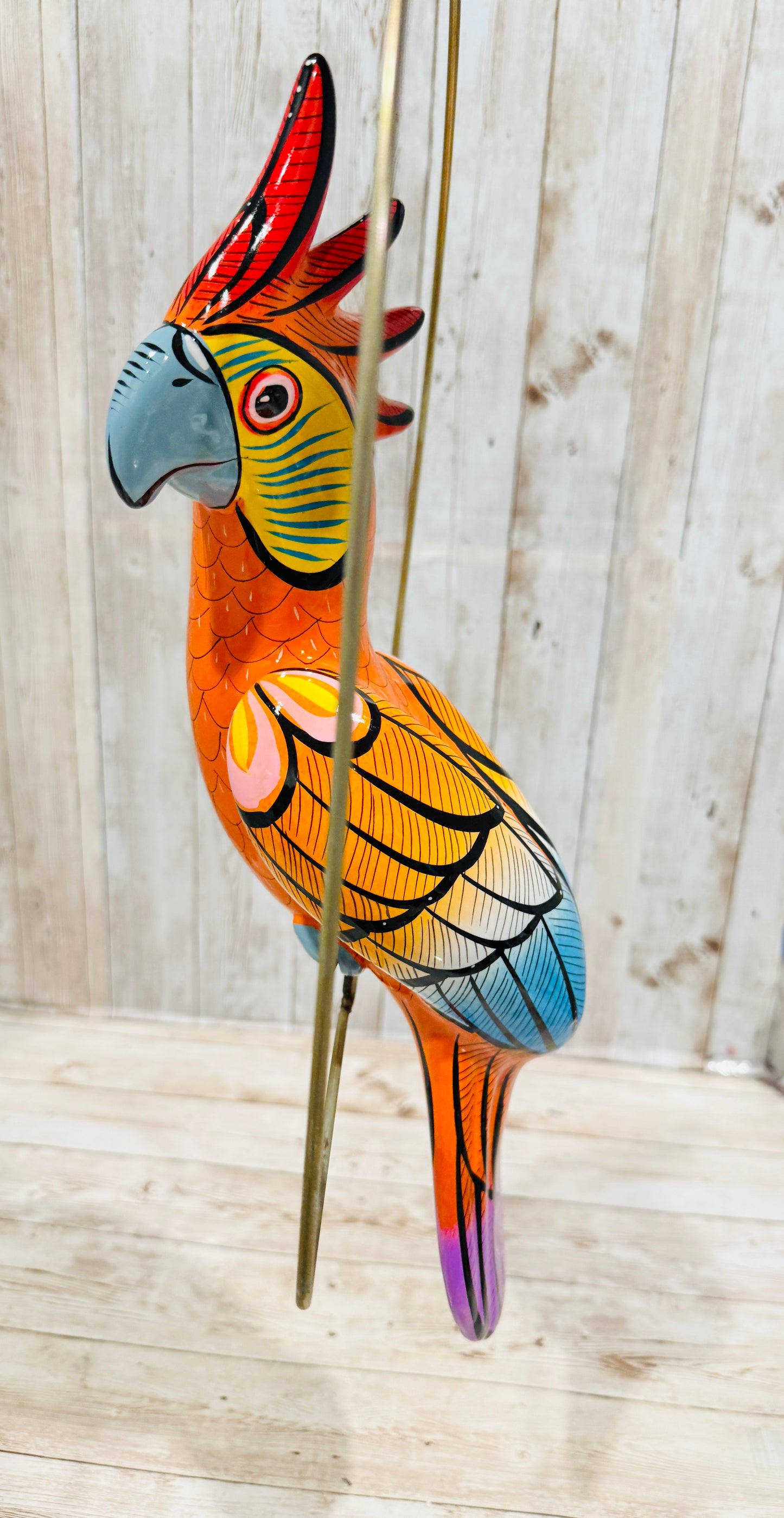 Mexican Exotic Ceramic Bird on a Perch Pajaro Mexicano de Ceramic en Aro