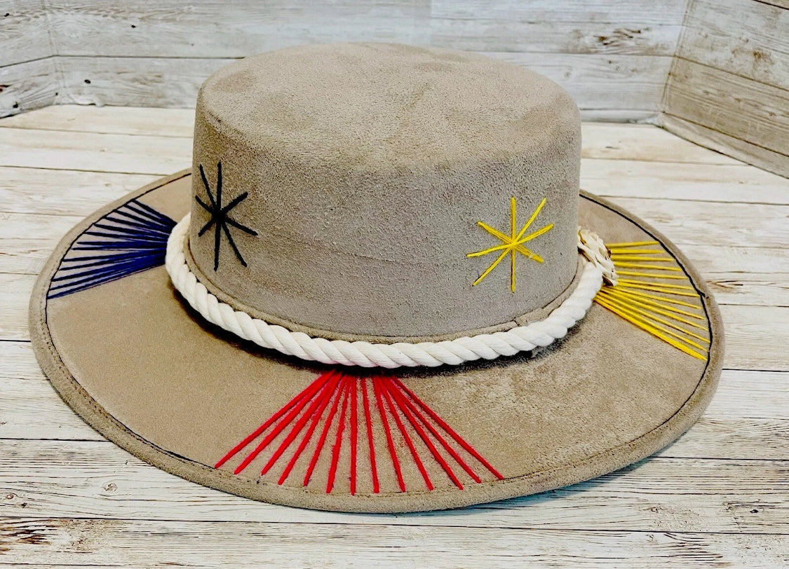 Mexican Western Boho Embroidered Hat Medium Sombrero Mexicano con Bordado Fino