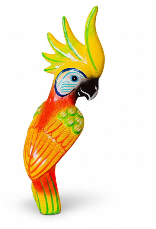 Mexican Exotic Ceramic Bird on a Perch Pajaro Mexicano de Ceramic en Aro