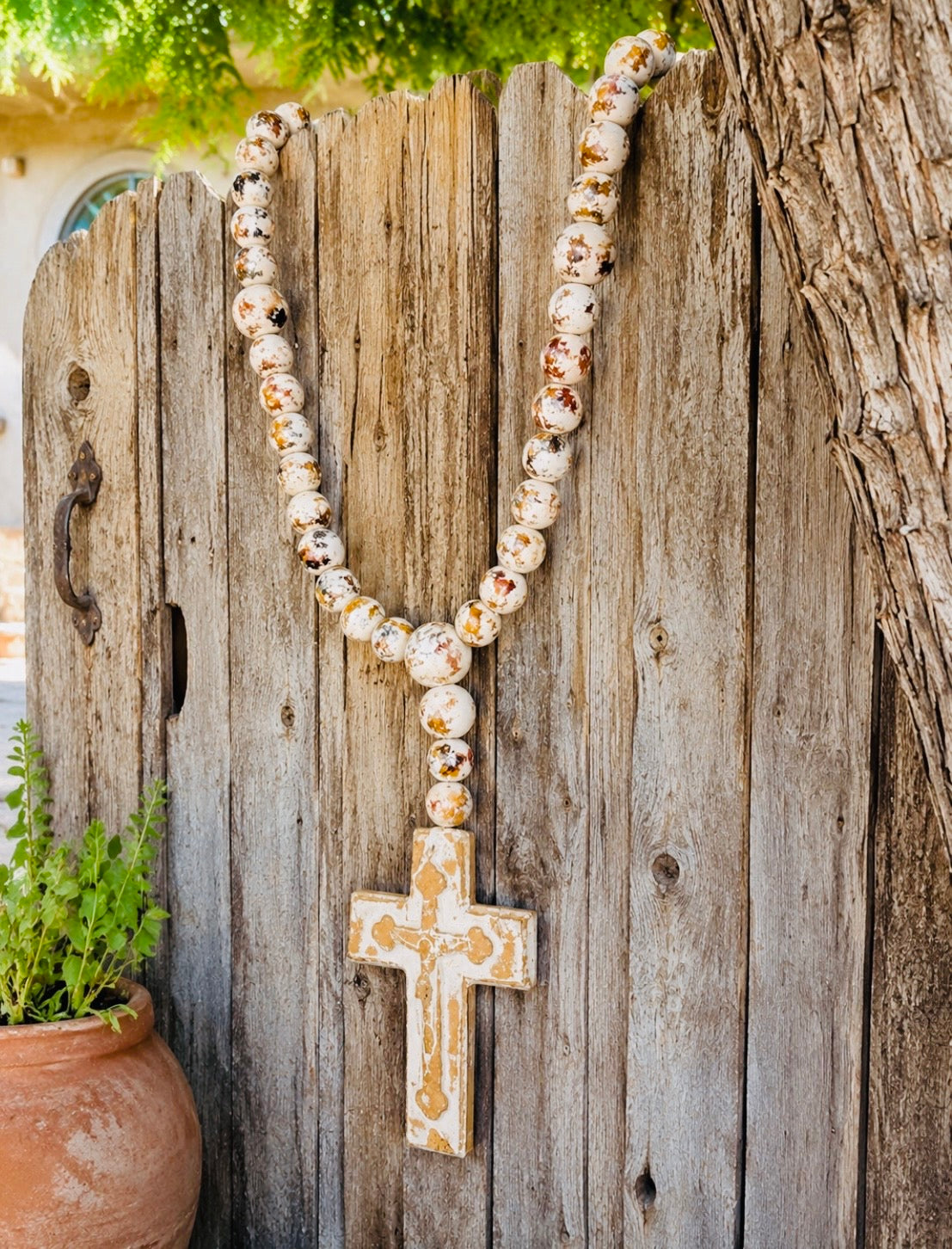 Mexican Large Ceramic Rosary Rustic Farmhouse Decor Rosario Mexicano Grande de Ceramica