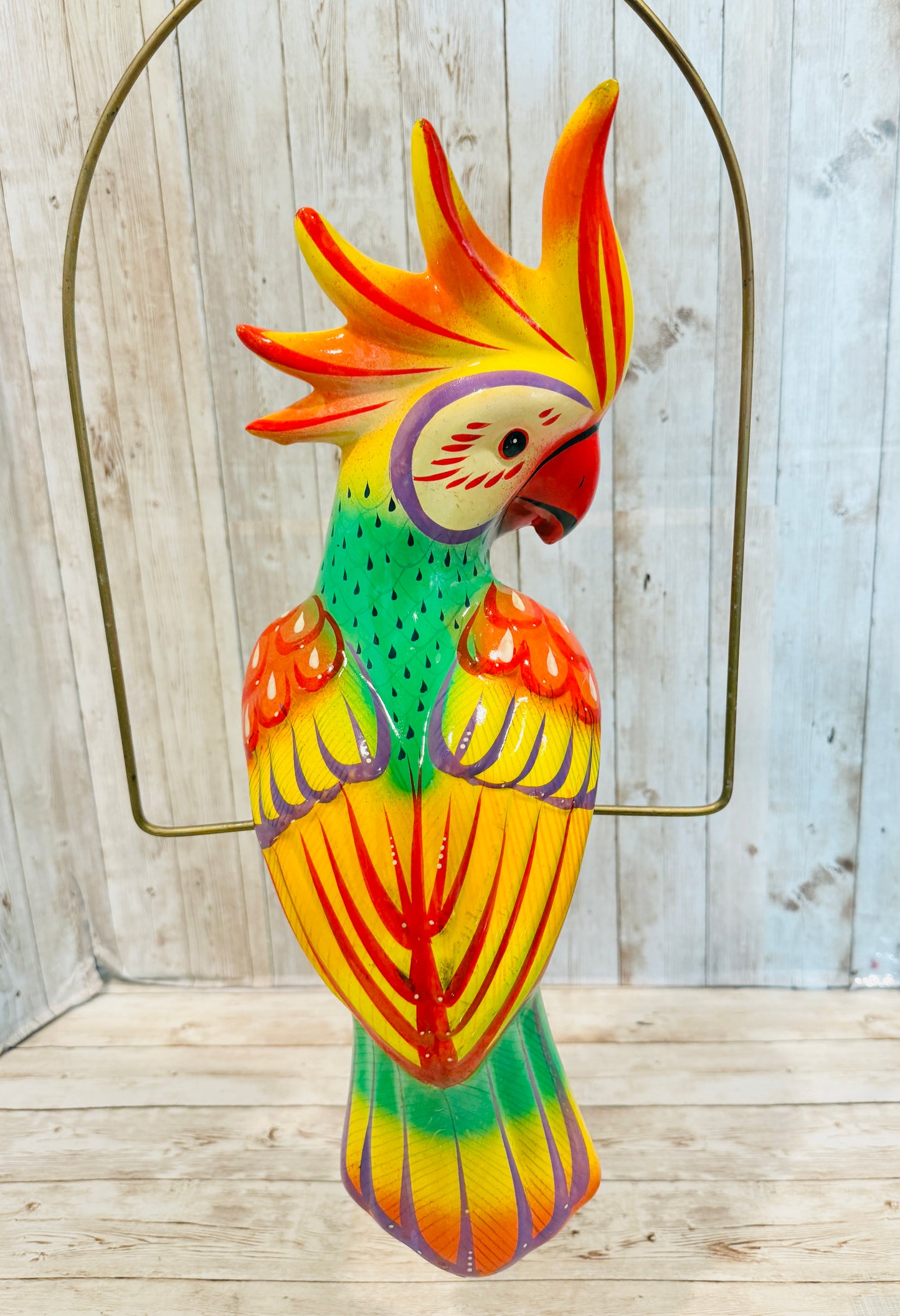 Mexican Exotic Ceramic Bird on a Perch Pajaro Mexicano de Ceramic en Aro