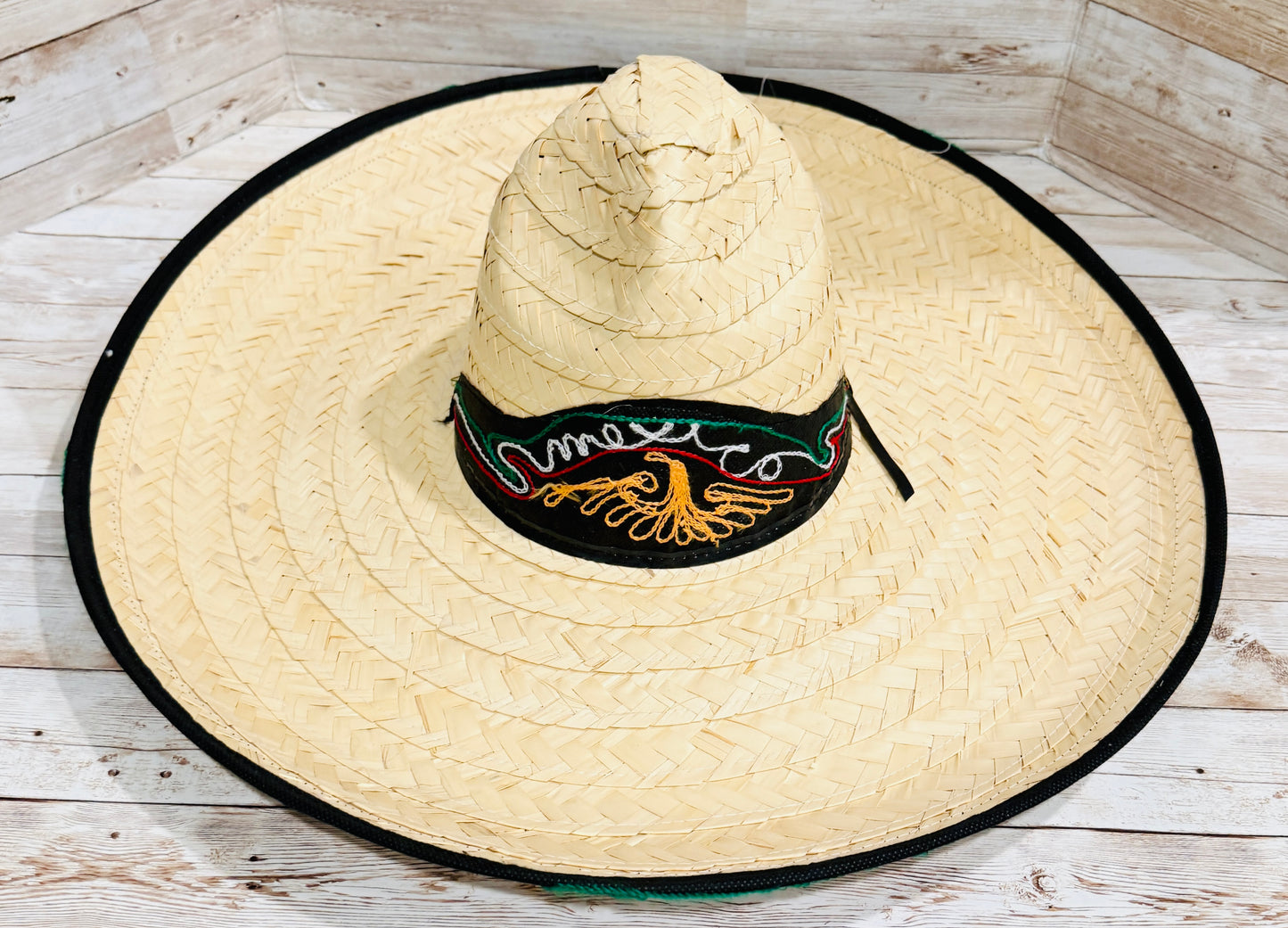 Sombrero Tradicional Mexicano de Palma Con Cinta Bordada De Mexico Straw Hat
