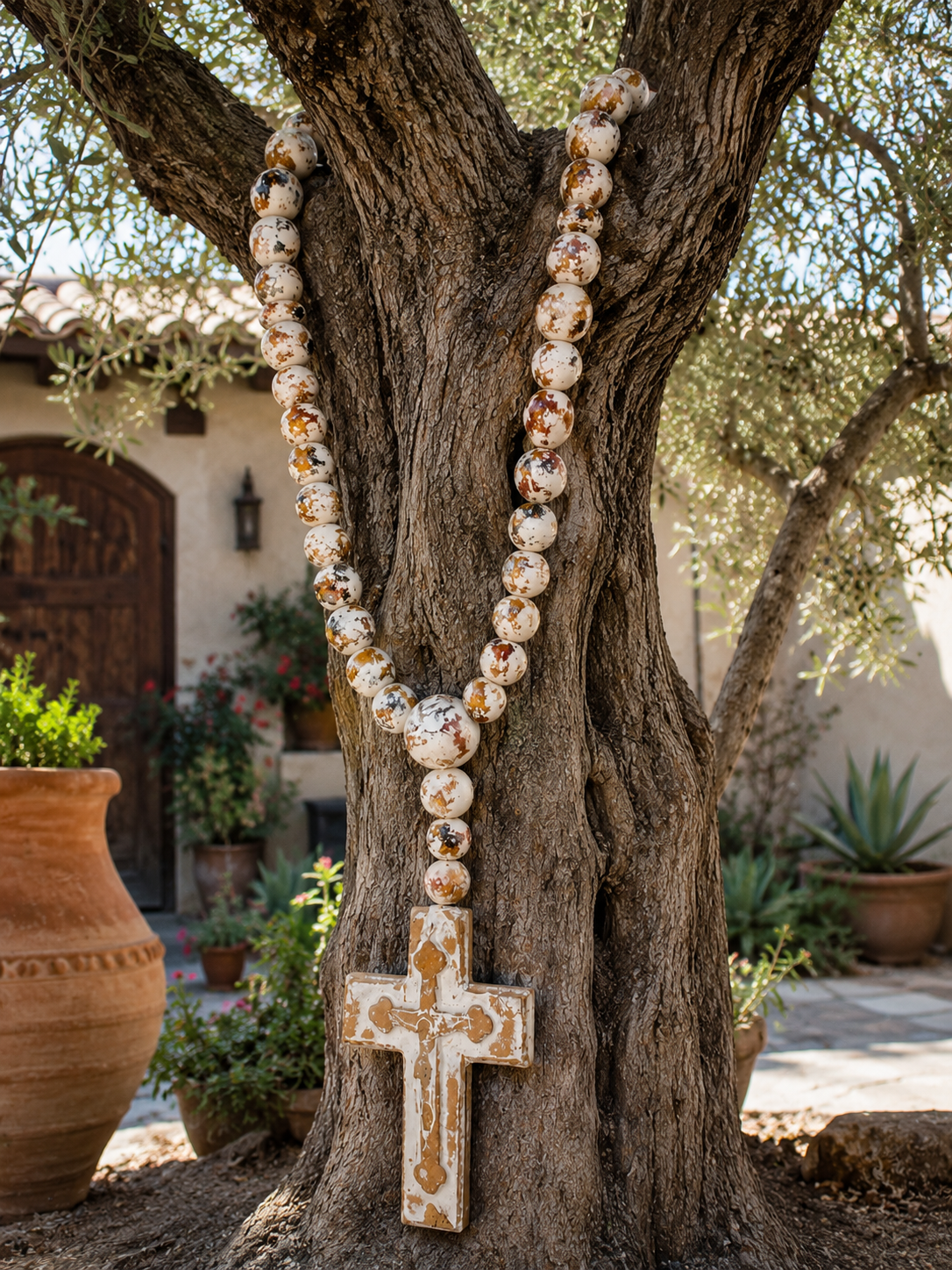 Mexican Large Ceramic Rosary Rustic Farmhouse Decor Rosario Mexicano Grande de Ceramica