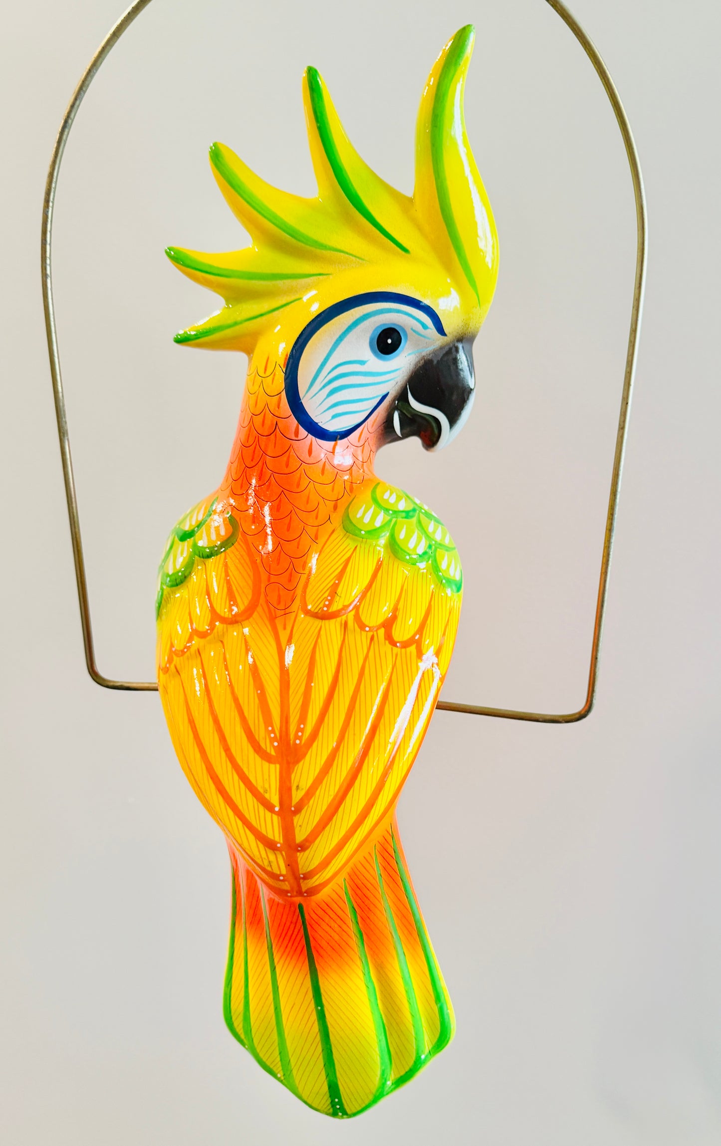 Mexican Exotic Ceramic Bird on a Perch Pajaro Mexicano de Ceramic en Aro