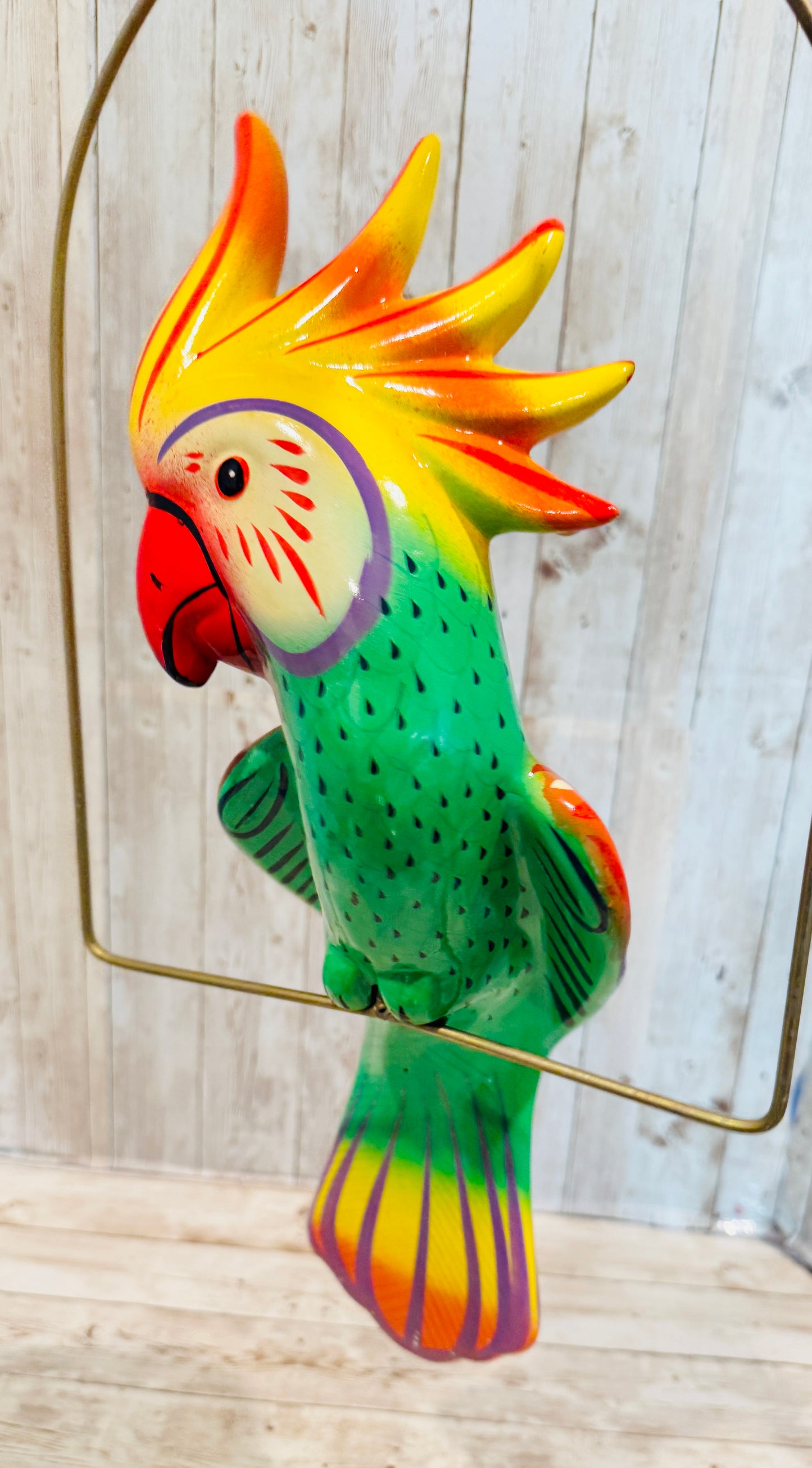 Mexican Exotic Ceramic Bird on a Perch Pajaro Mexicano de Ceramic en Aro