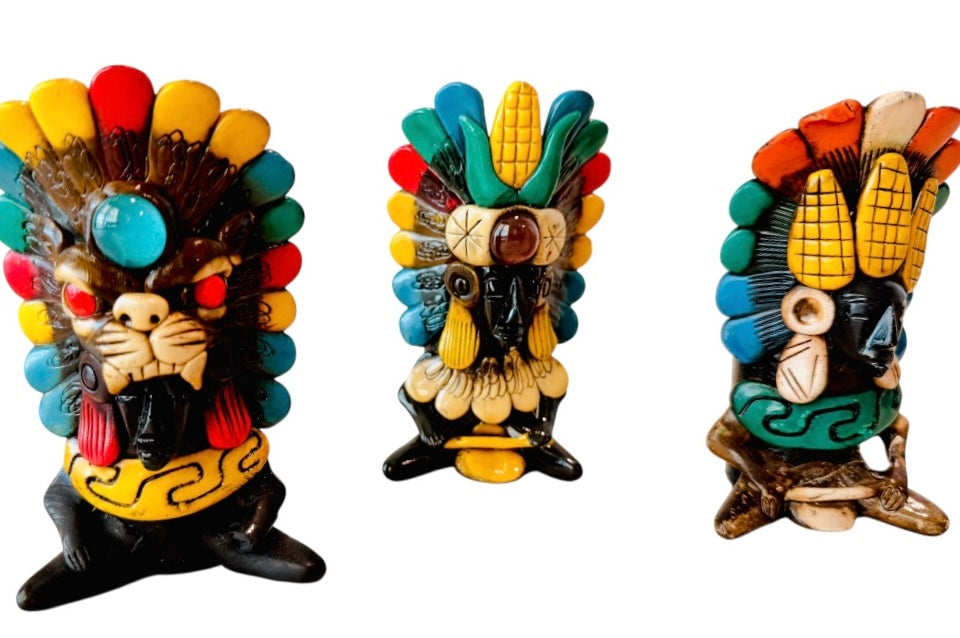 3x Mexican Artesanal Aztec Warrior Shot Glasses 3 Vasos Tequileros Mexicanos Azteca Guerrero