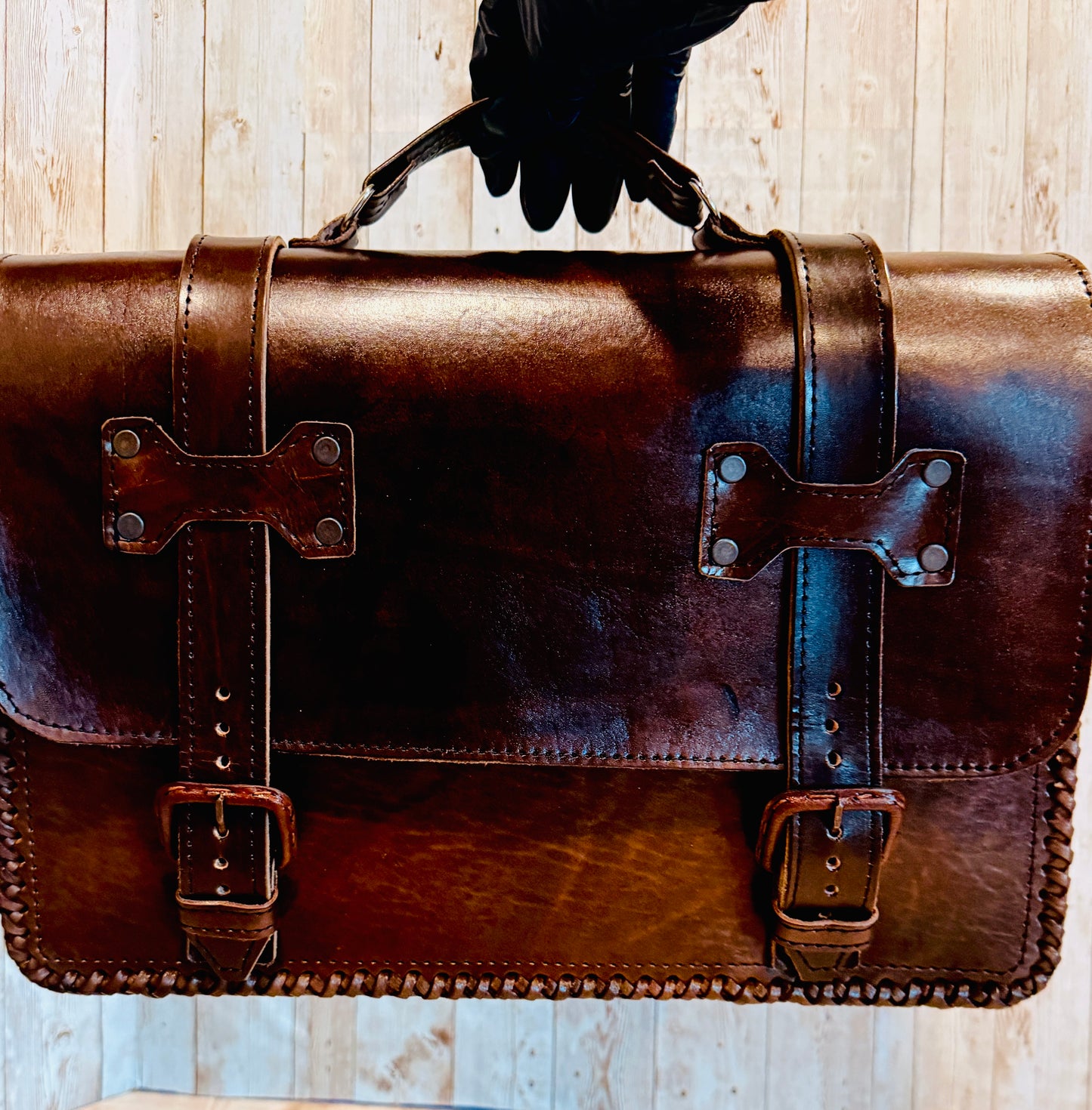 Mexican Leather Portfolio Briefcase Hand Tooled Aztec Calendar Laptop Bag Business Case Handmade Leather