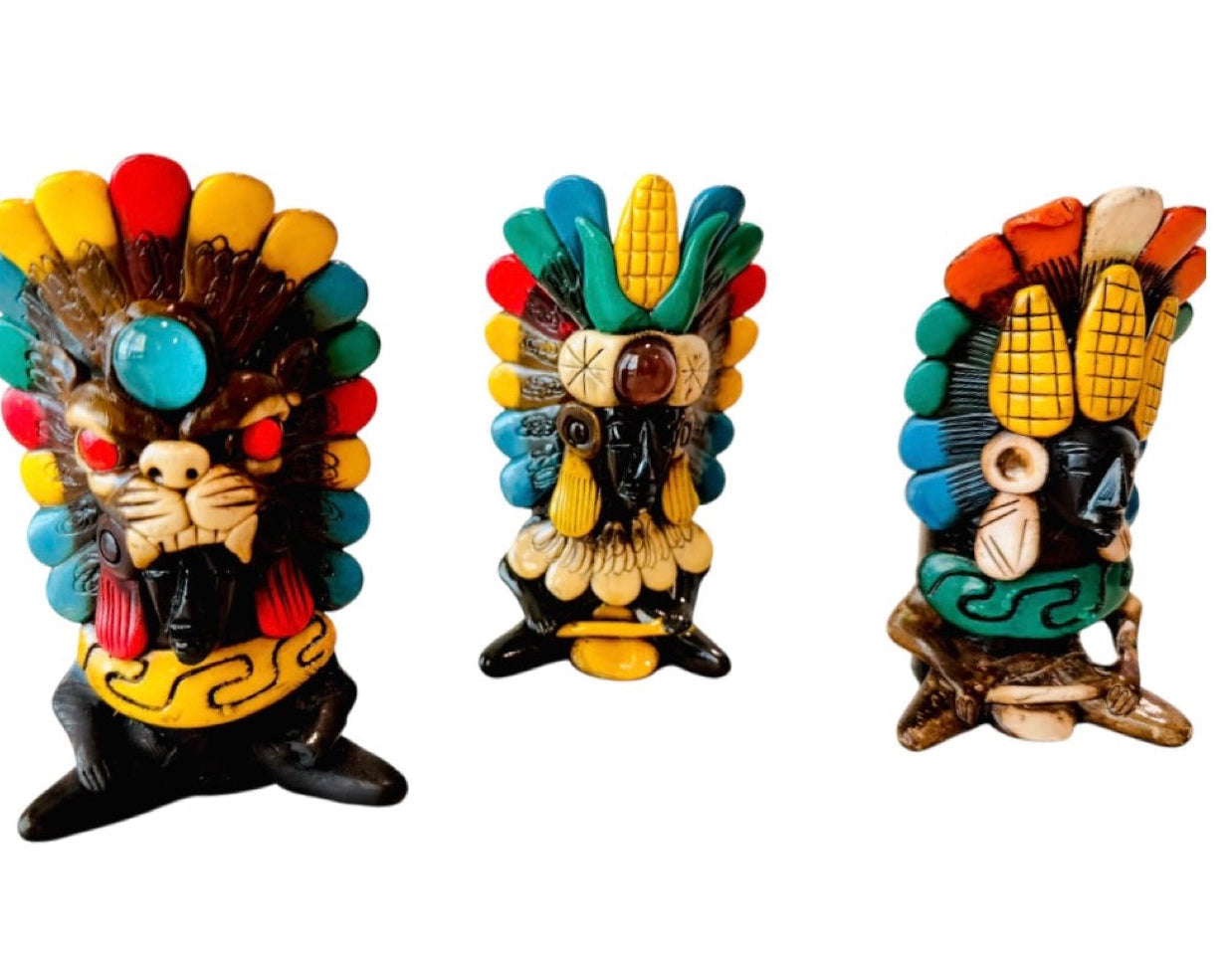3x Mexican Artesanal Aztec Warrior Shot Glasses 3 Vasos Tequileros Mexicanos Azteca Guerrero