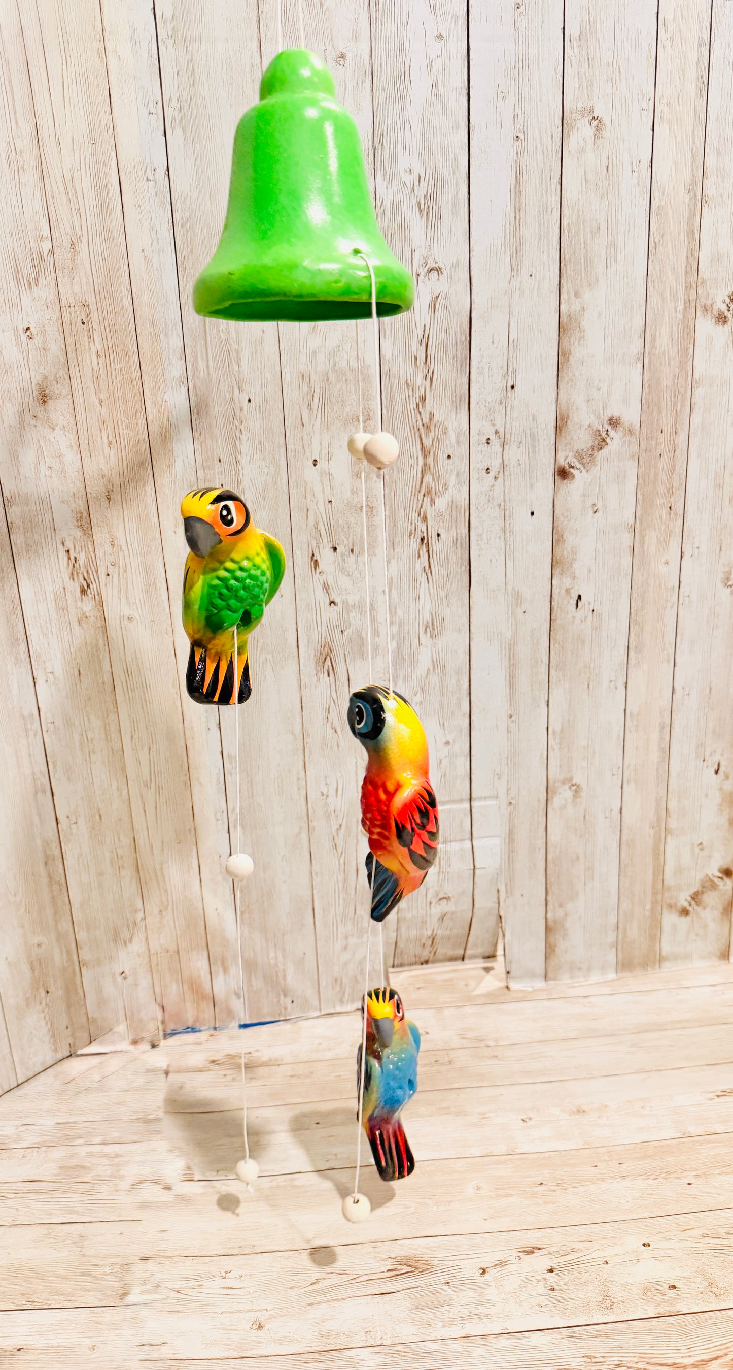 Mexican Ceramic Parrots Wind Chime Campana de Viento Mexicana de Cotorritos