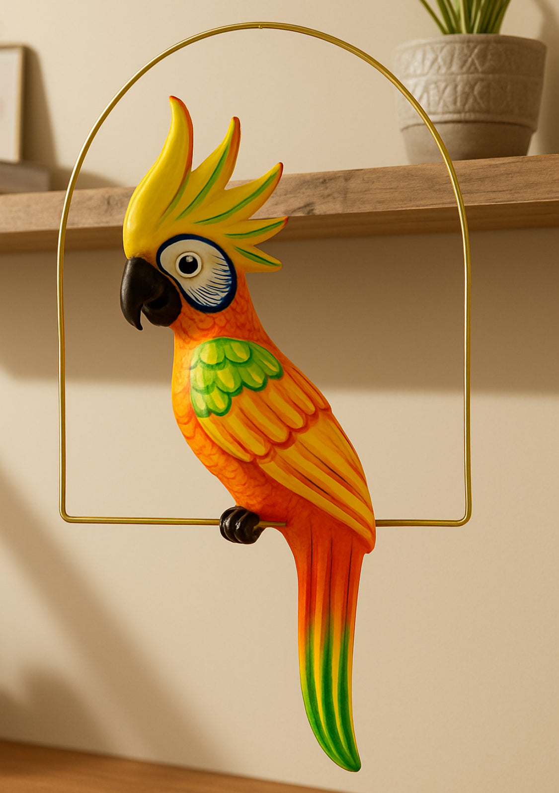Mexican Exotic Ceramic Bird on a Perch Pajaro Mexicano de Ceramic en Aro