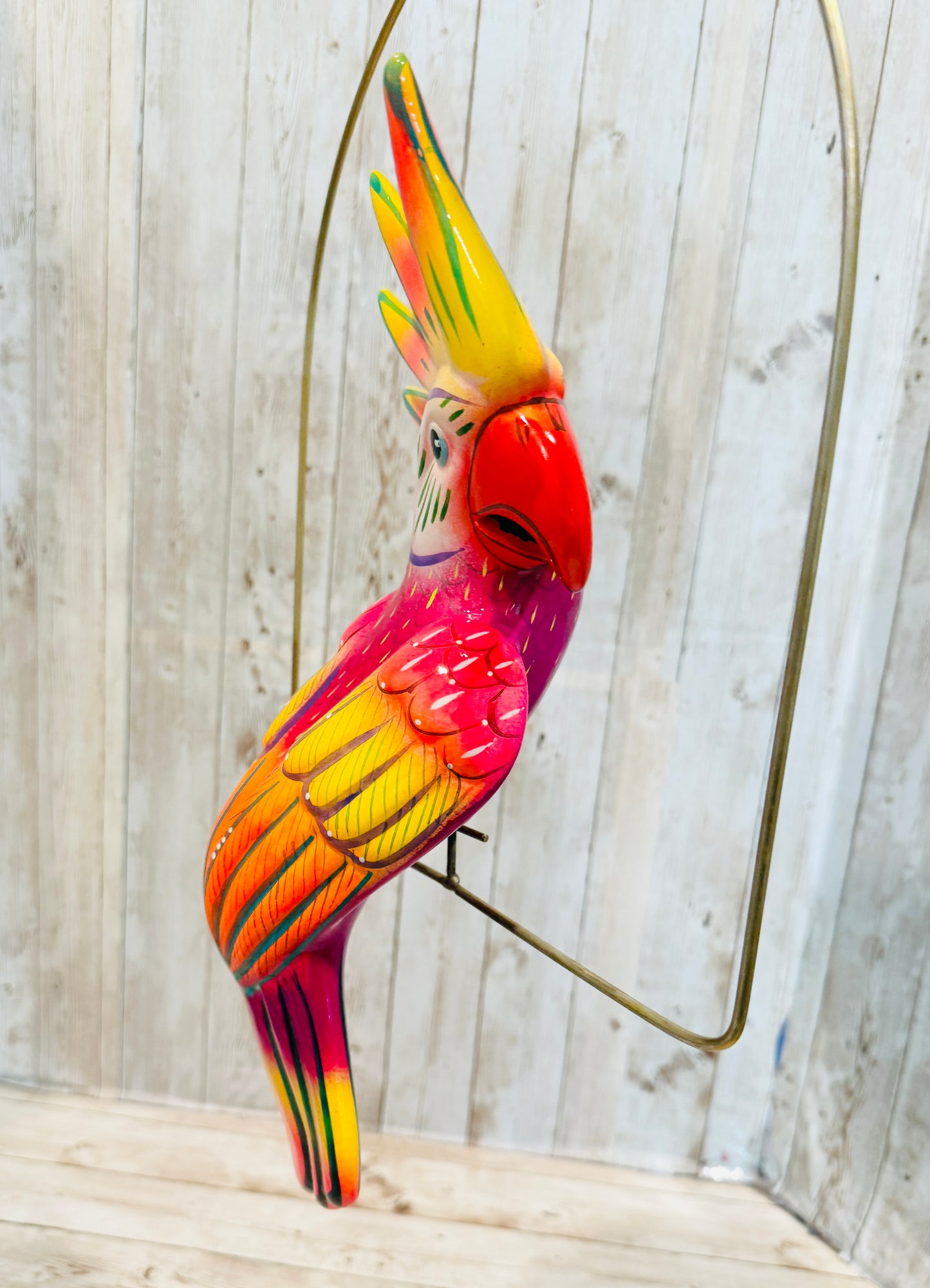 Mexican Exotic Ceramic Bird on a Perch Pajaro Mexicano de Ceramic en Aro