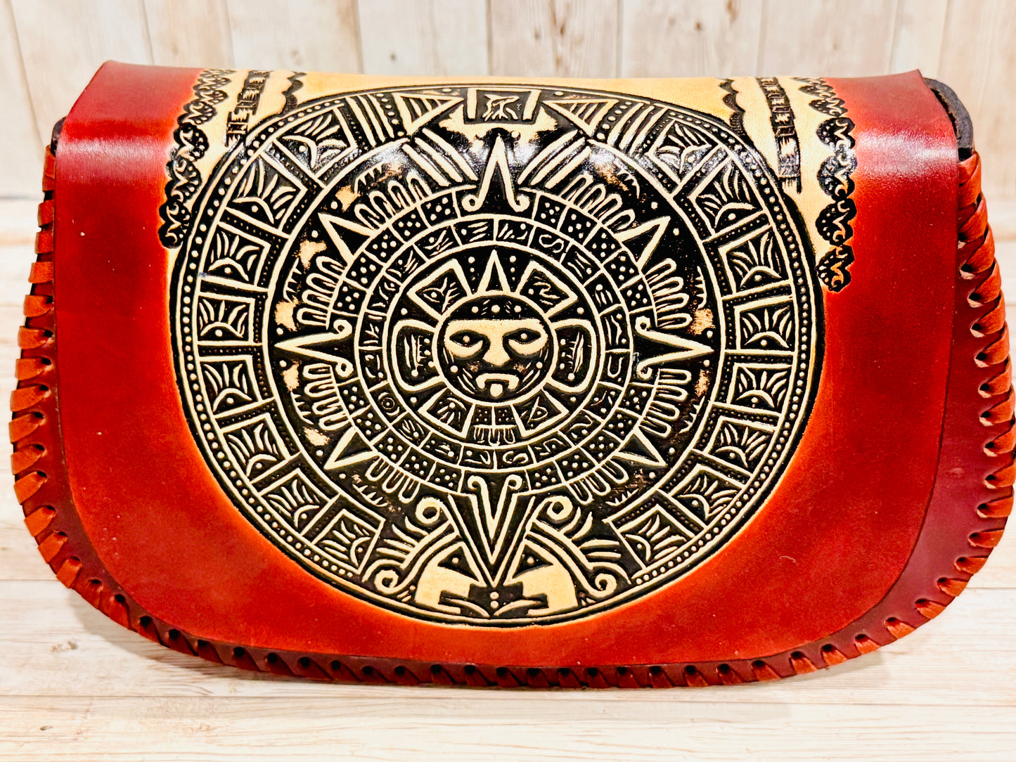 Mexican Leather Tooled Handbag Bolsa Mexicana de Piel Cincelada