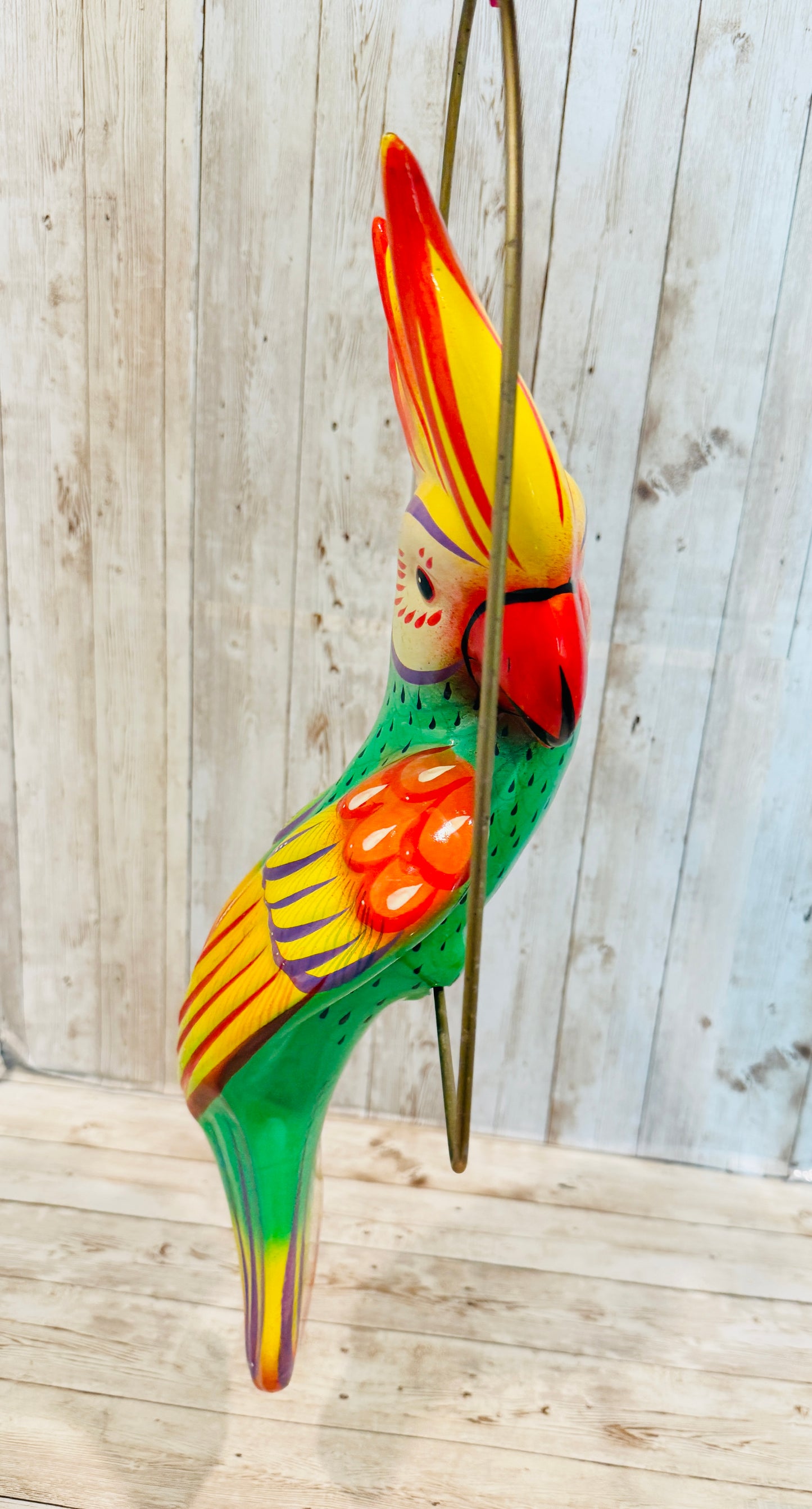 Mexican Exotic Ceramic Bird on a Perch Pajaro Mexicano de Ceramic en Aro