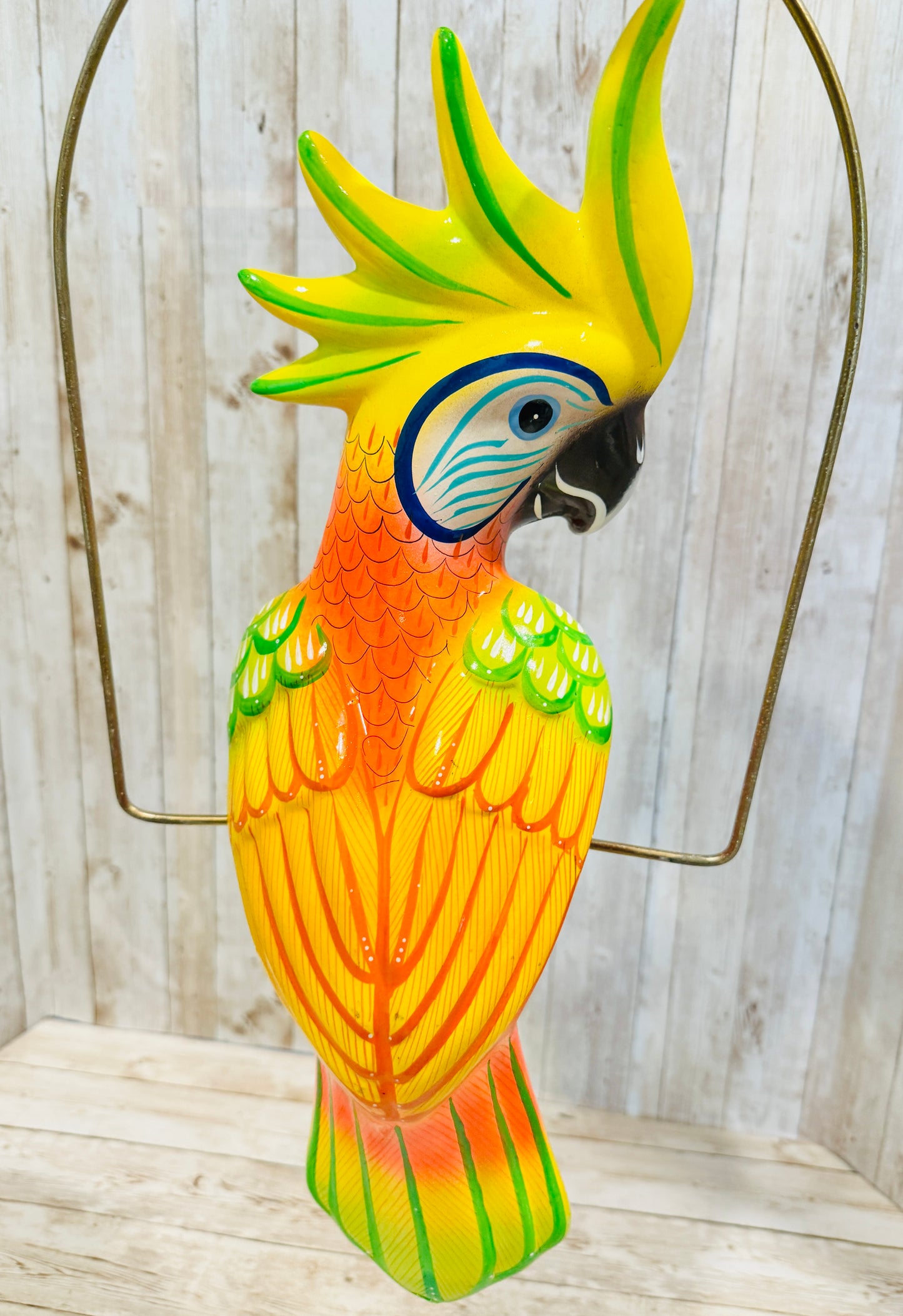 Mexican Exotic Ceramic Bird on a Perch Pajaro Mexicano de Ceramic en Aro