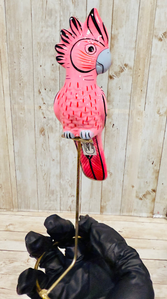 Mexican Exotic Ceramic Bird on a Perch Pajaro Mexicano de Ceramic en Aro