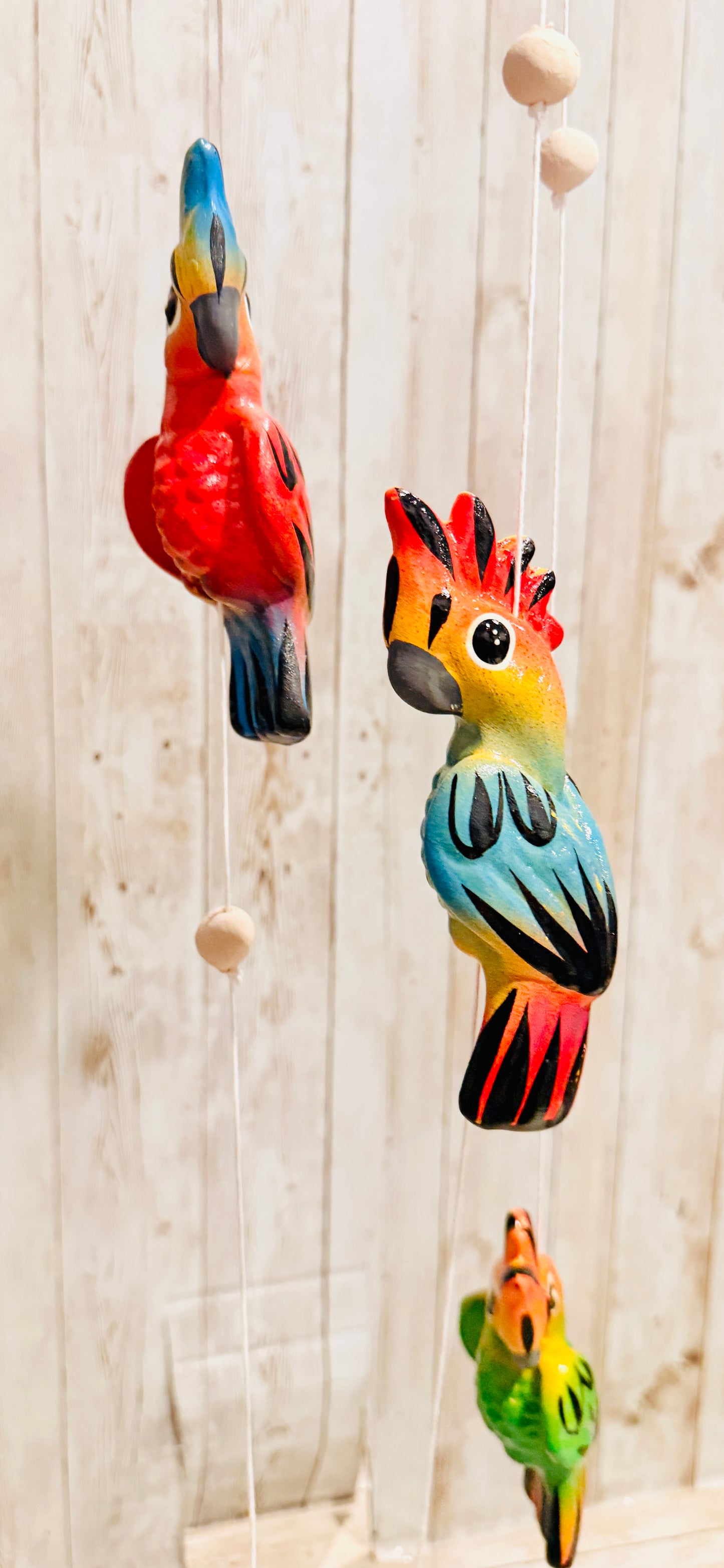 Mexican Ceramic Parrot Wind Chime Campana de Viento Mexicana de Cotorritos
