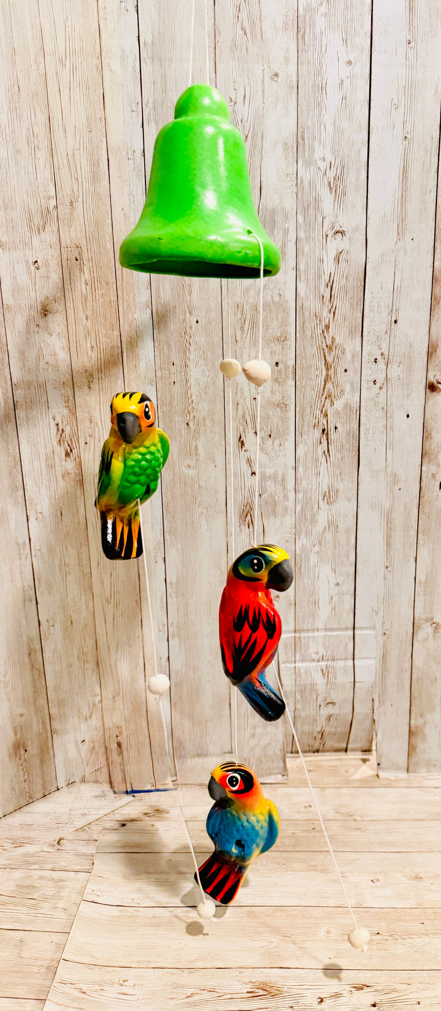 Mexican Ceramic Parrots Wind Chime Campana de Viento Mexicana de Cotorritos