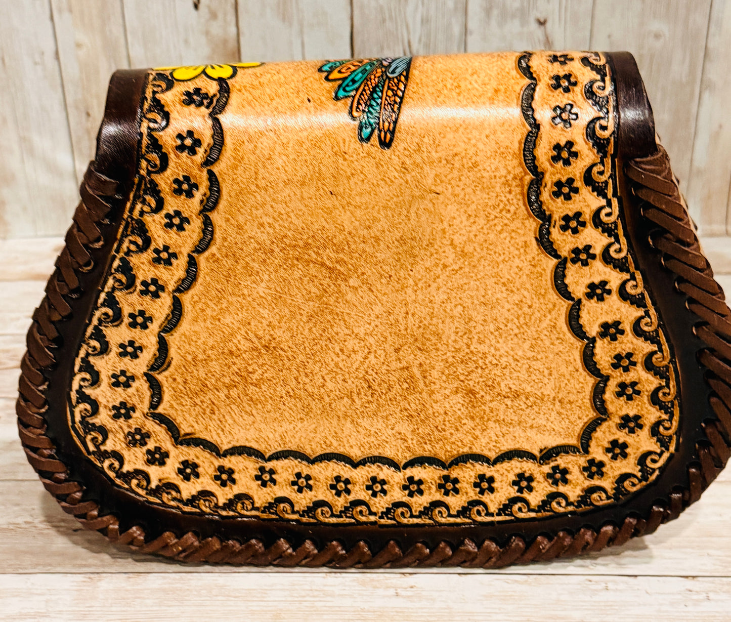 Mexican Leather Tooled Handbag Bolsa Mexicana de Piel Cincelada