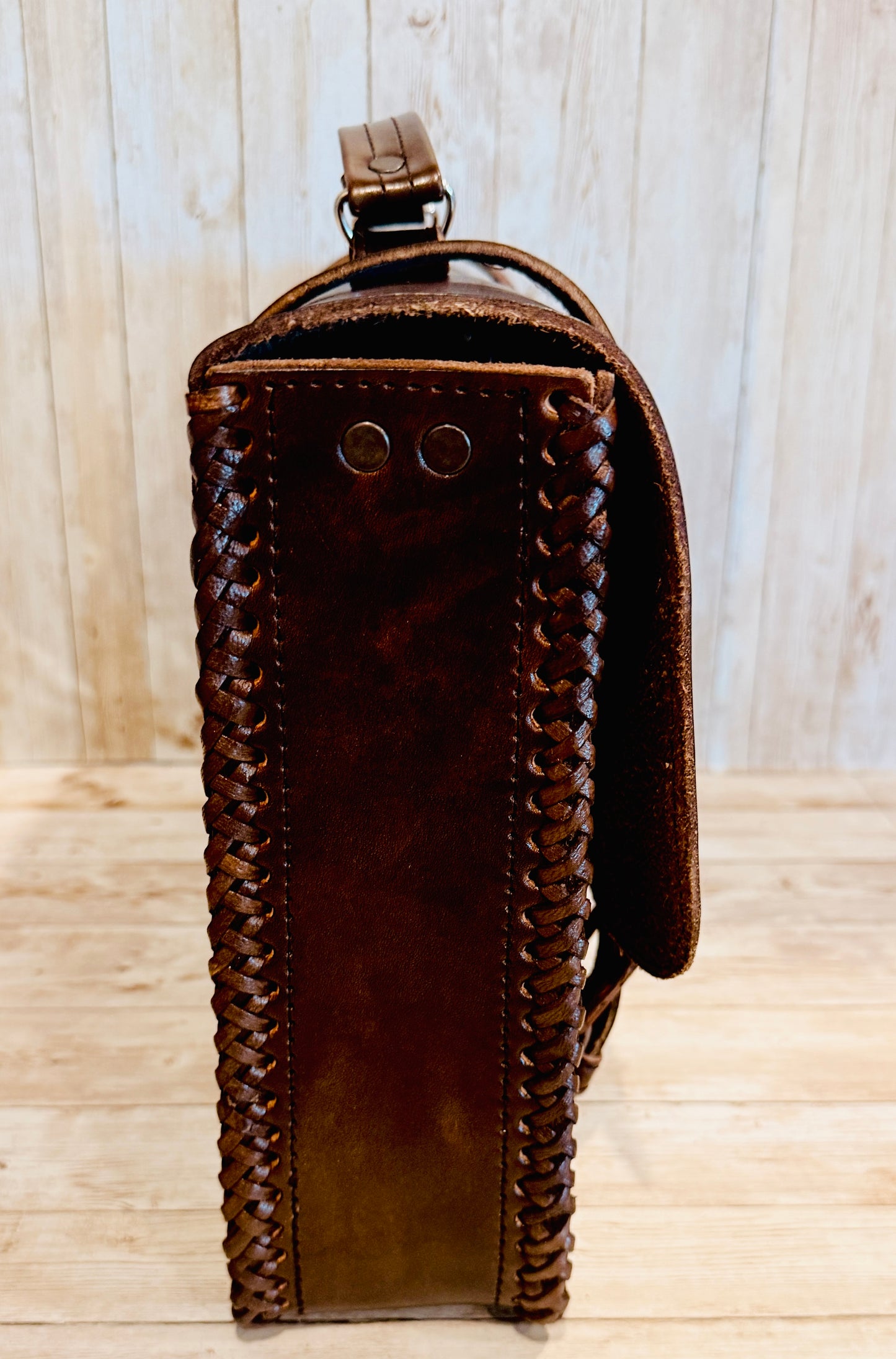 Mexican Leather Portfolio Briefcase Hand Tooled Aztec Calendar Laptop Bag Business Case Handmade Leather