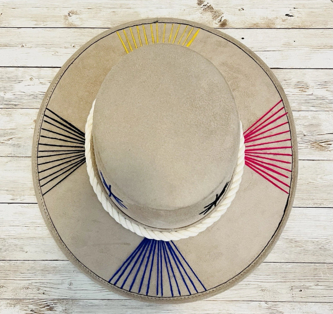 Mexican Western Boho Embroidered Hat Medium Sombrero Mexicano con Bordado Fino
