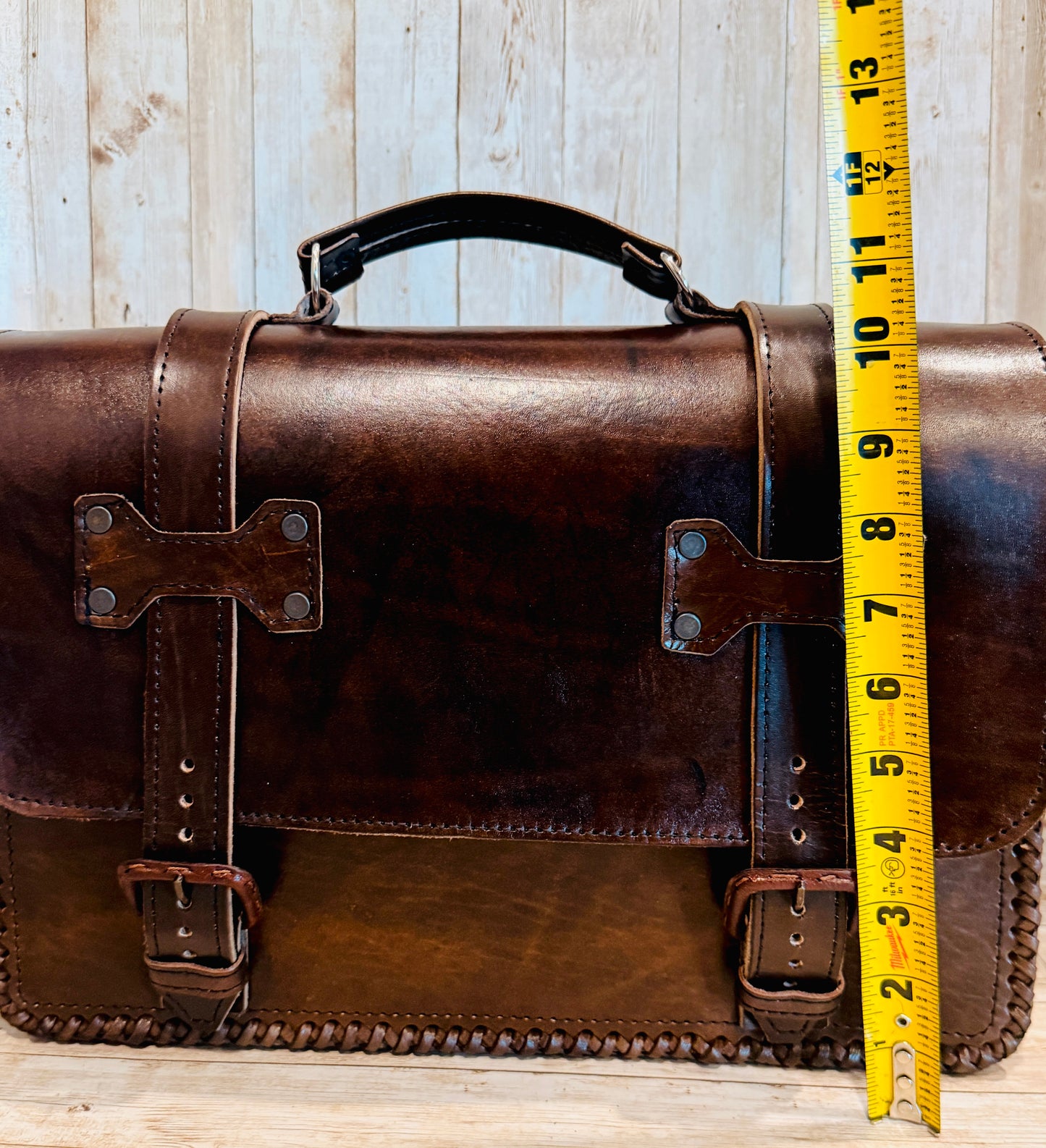 Mexican Leather Portfolio Briefcase Hand Tooled Aztec Calendar Laptop Bag Business Case Handmade Leather