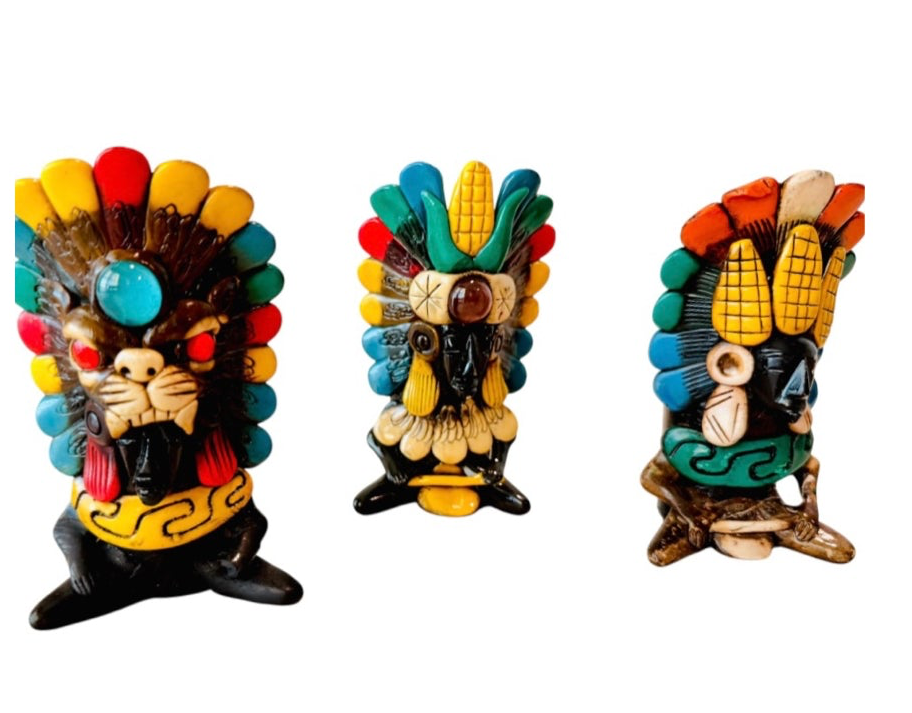 3x Mexican Artesanal Aztec Warrior Shot Glasses 3 Vasos Tequileros Mexicanos Azteca Guerrero