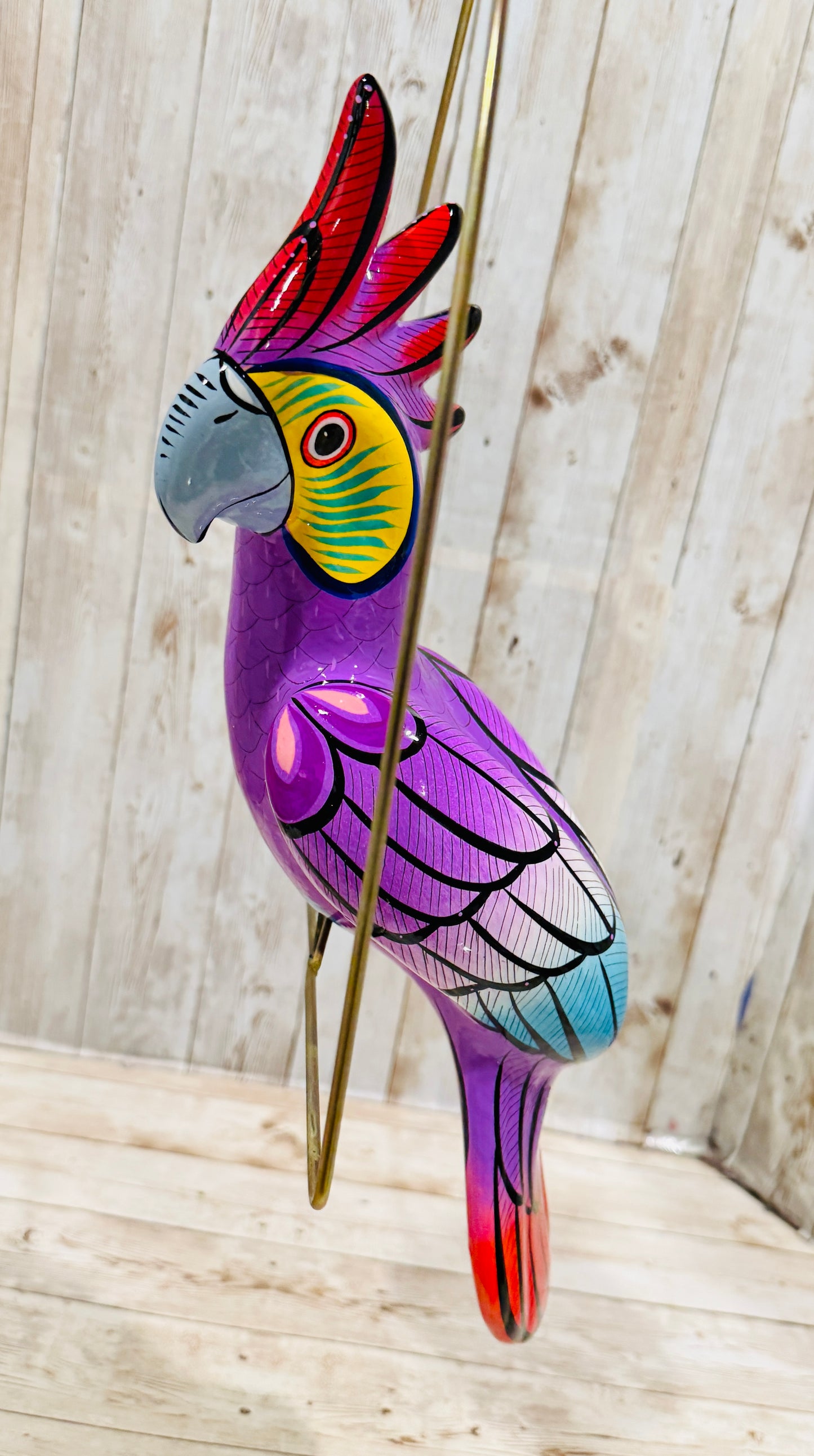 Mexican Exotic Ceramic Bird on a Perch Pajaro Mexicano de Ceramic en Aro