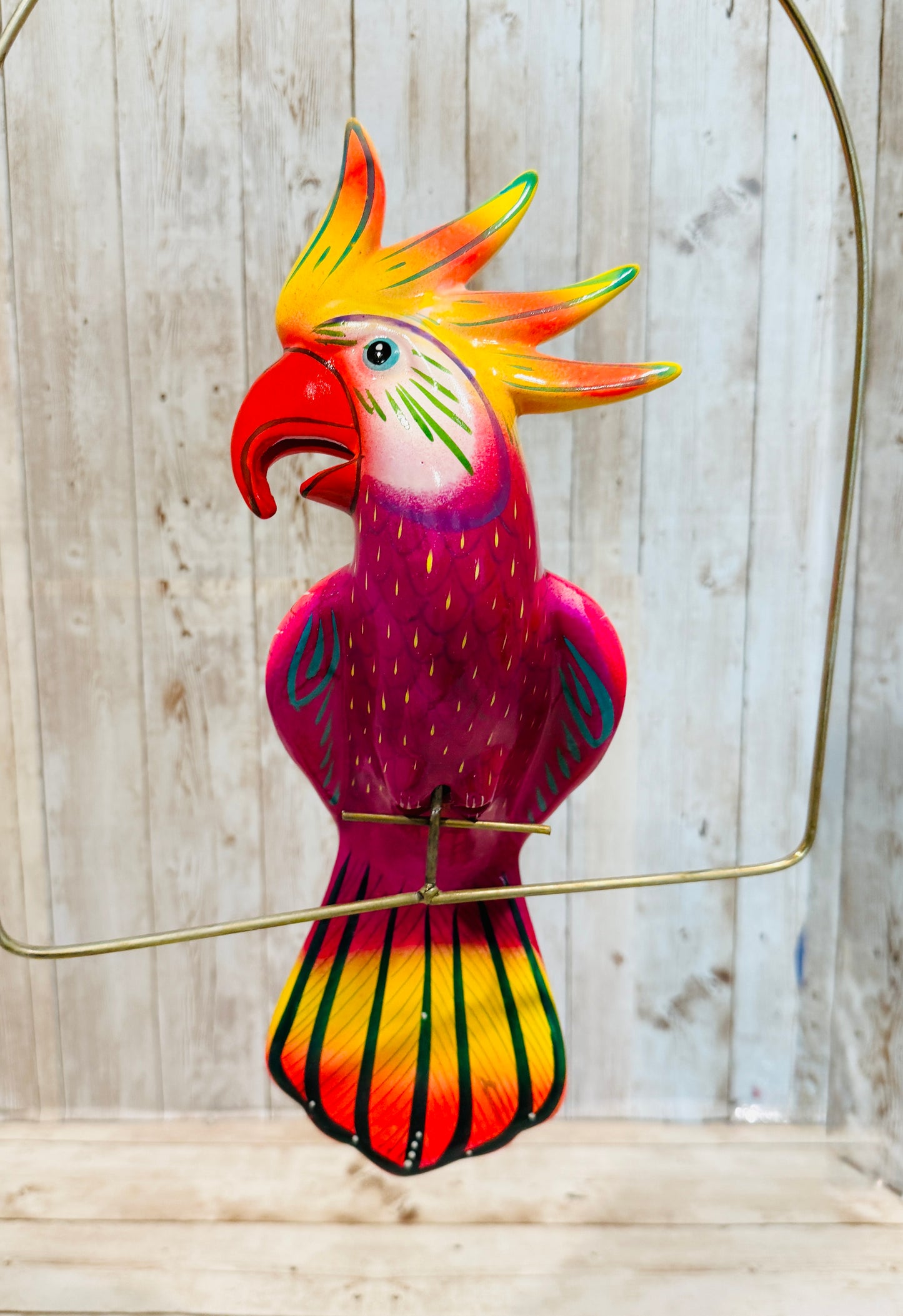 Mexican Exotic Ceramic Bird on a Perch Pajaro Mexicano de Ceramic en Aro