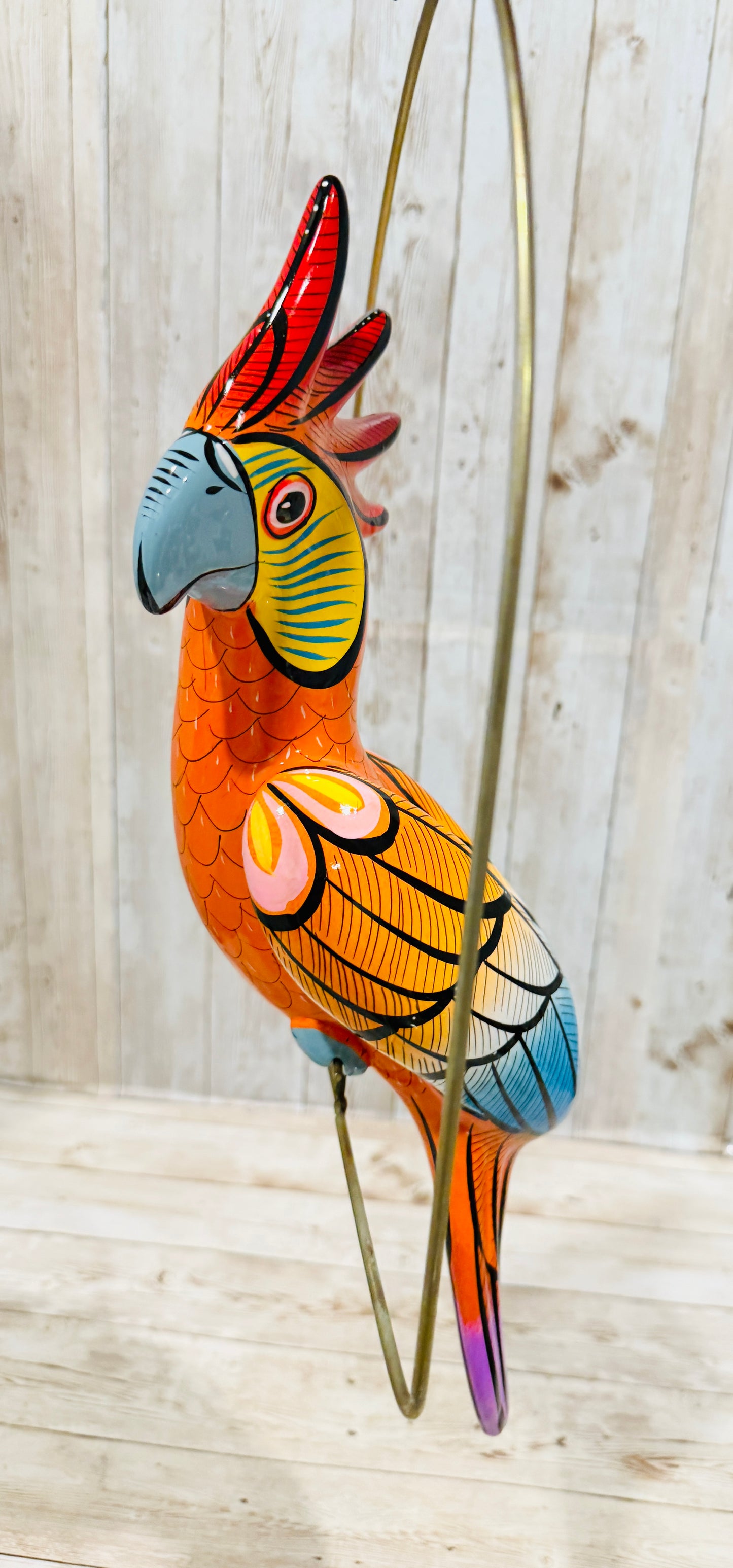 Mexican Exotic Ceramic Bird on a Perch Pajaro Mexicano de Ceramic en Aro