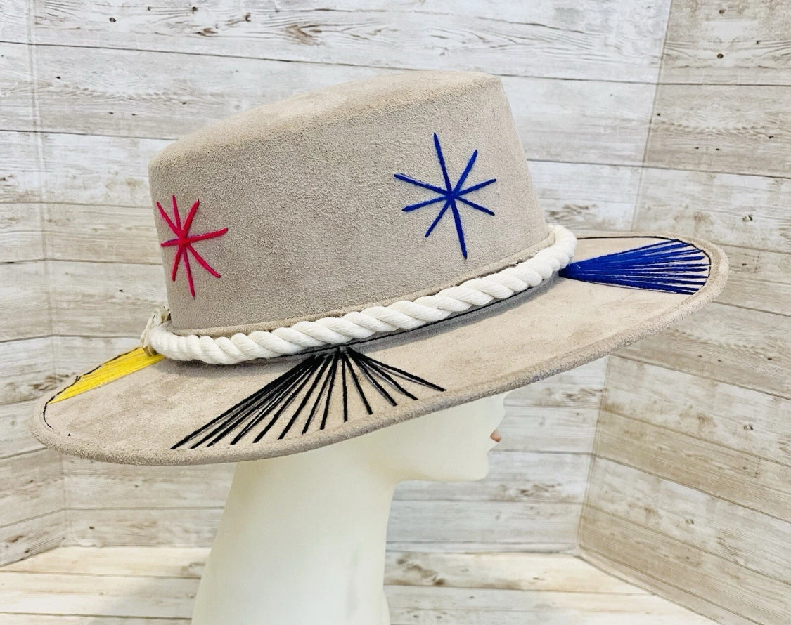 Mexican Western Boho Embroidered Hat Medium Sombrero Mexicano con Bordado Fino
