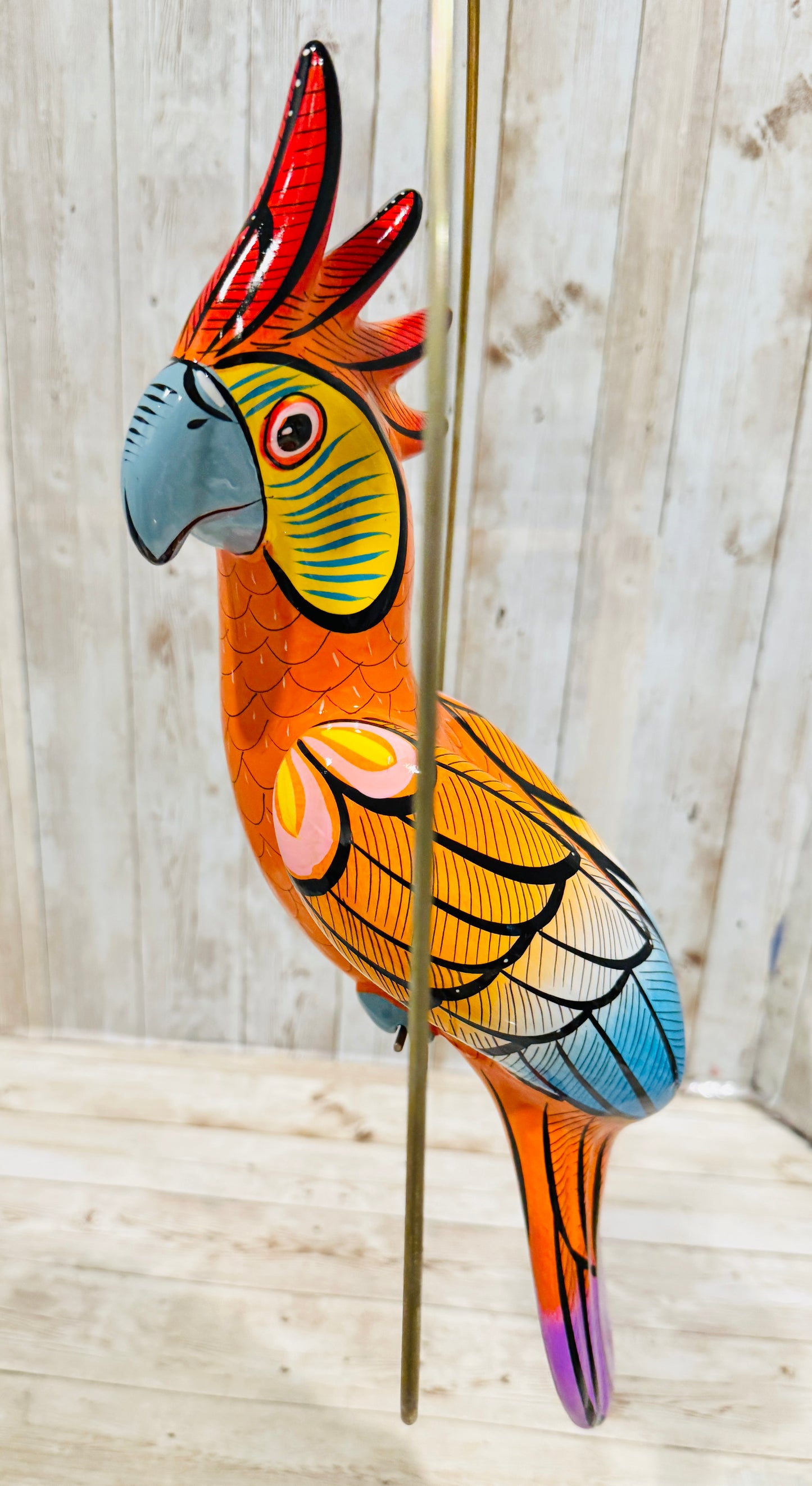 Mexican Exotic Ceramic Bird on a Perch Pajaro Mexicano de Ceramic en Aro