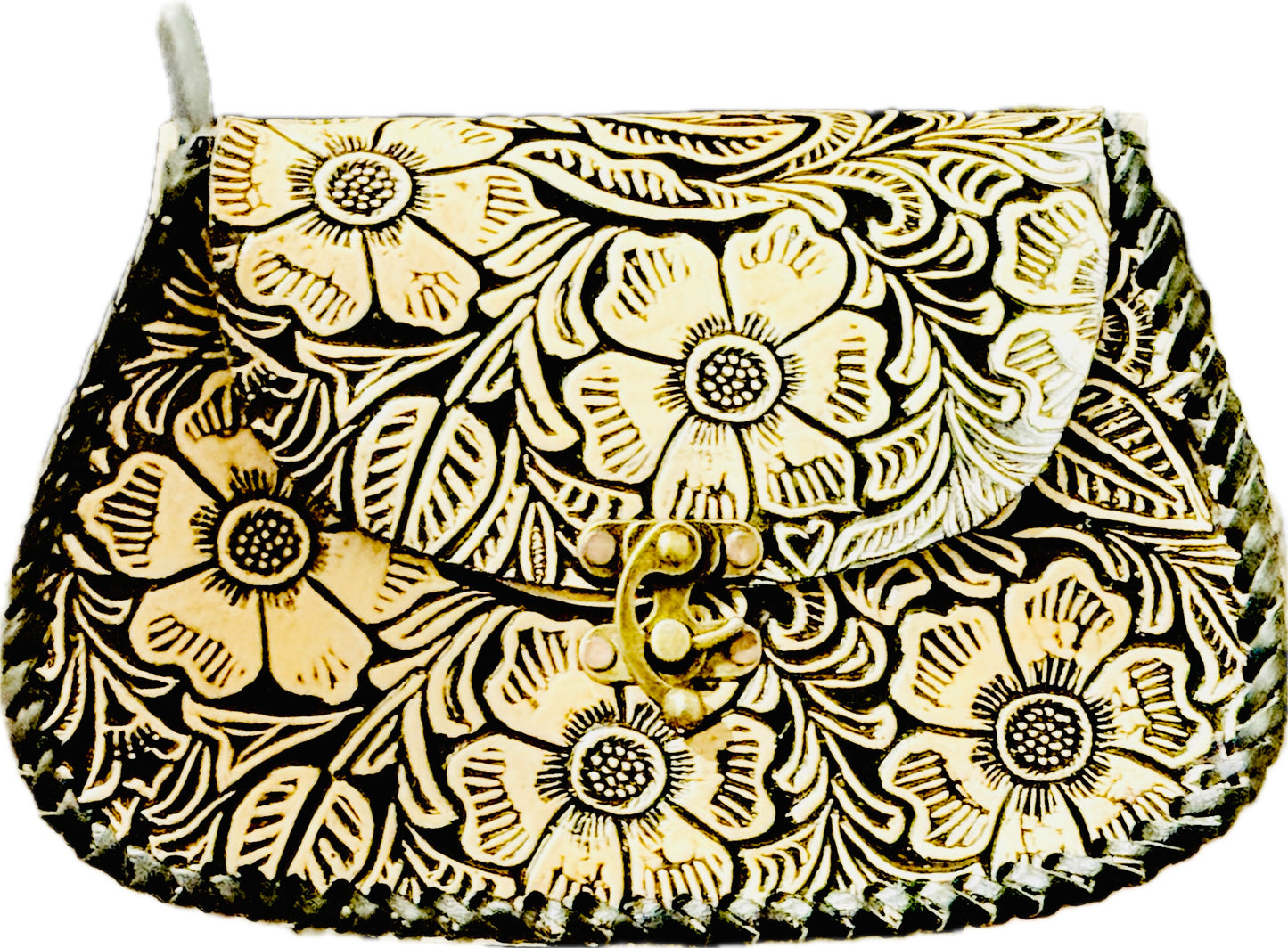 Mexican Leather Tooled Crossbody Handbag Bolsa Mexicana de Piel Cincelada