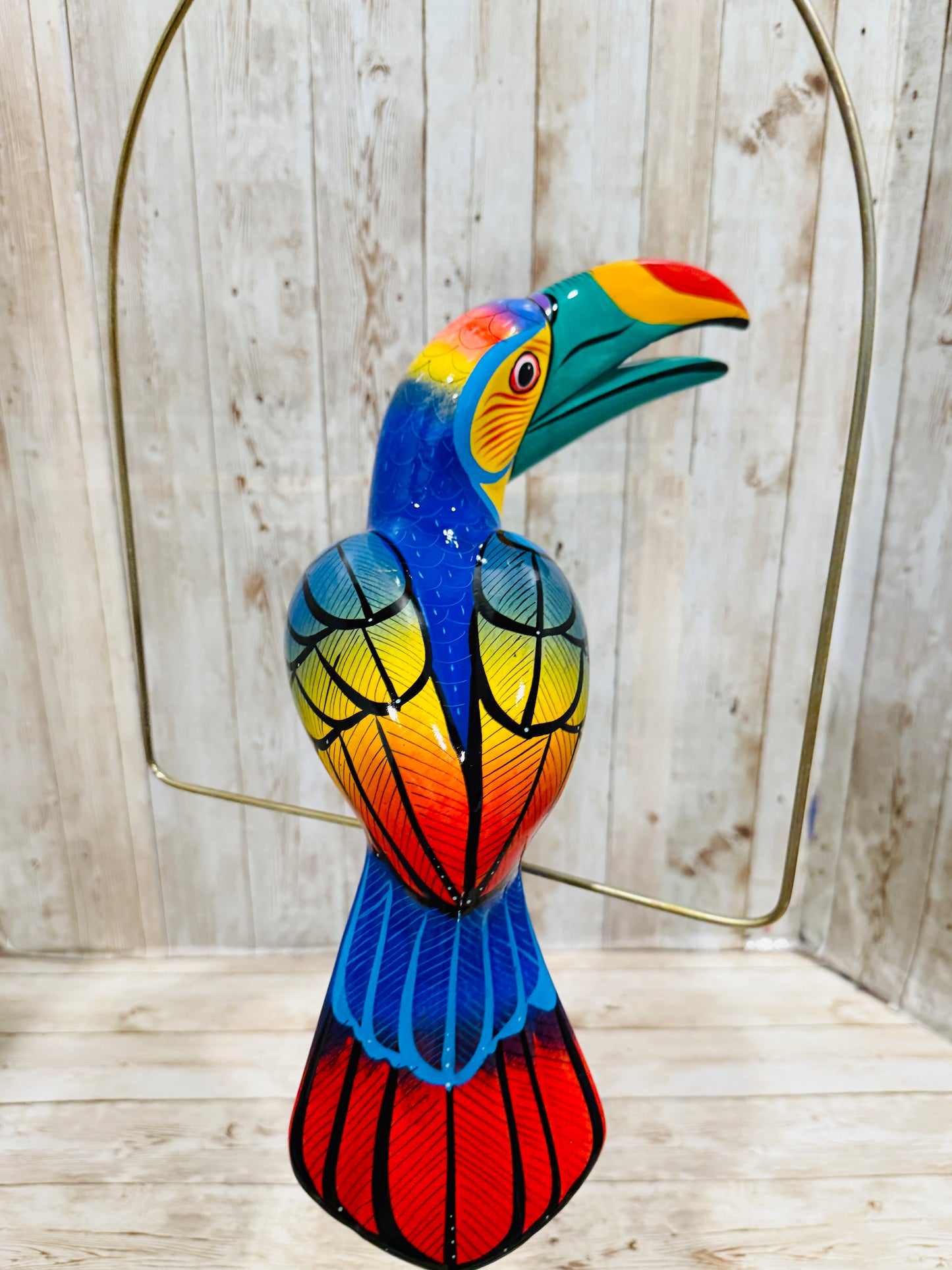 Mexican Exotic Ceramic Bird on a Perch Pajaro Mexicano de Ceramic en Aro