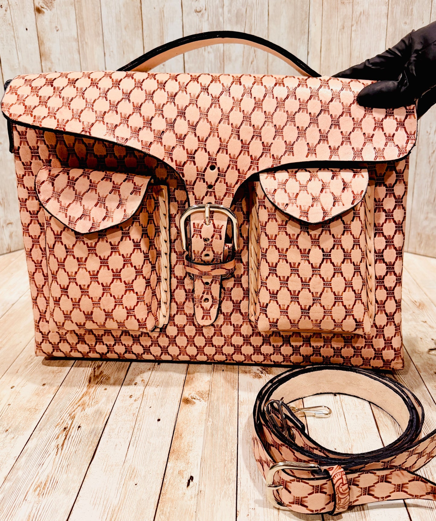 Mexican Leather Portfolio Briefcase Hand Tooled Laptop Bag Business Case Handmade Leather