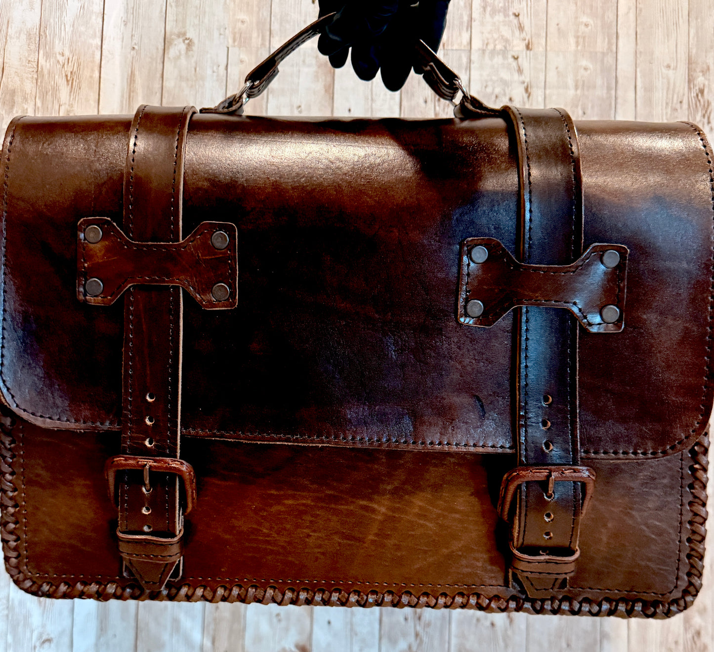 Mexican Leather Portfolio Briefcase Hand Tooled Aztec Calendar Laptop Bag Business Case Handmade Leather