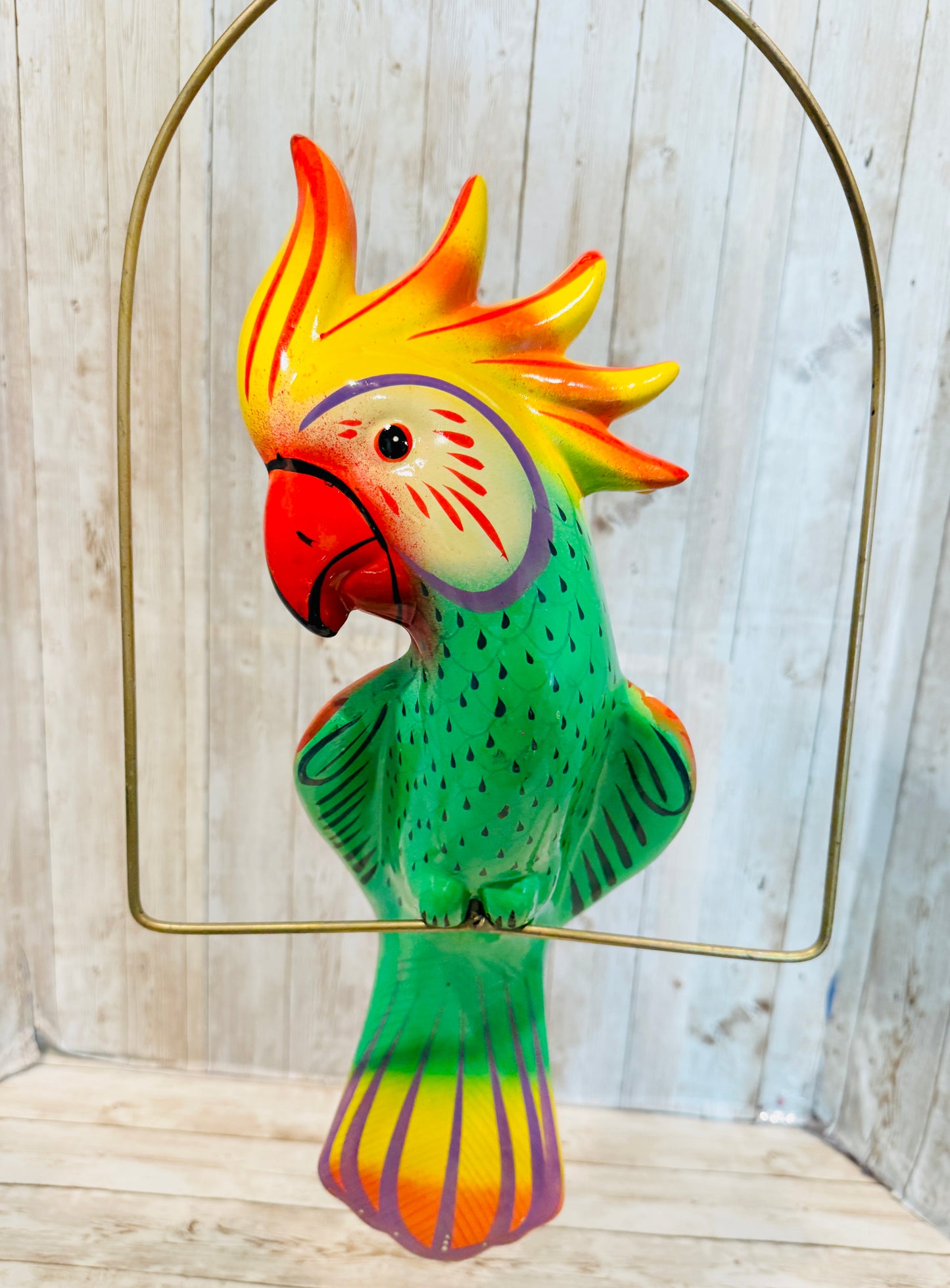 Mexican Exotic Ceramic Bird on a Perch Pajaro Mexicano de Ceramic en Aro