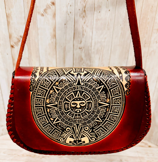 Mexican Leather Tooled Handbag Bolsa Mexicana de Piel Cincelada