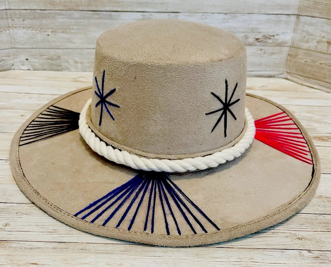 Mexican Western Boho Embroidered Hat Medium Sombrero Mexicano con Bordado Fino