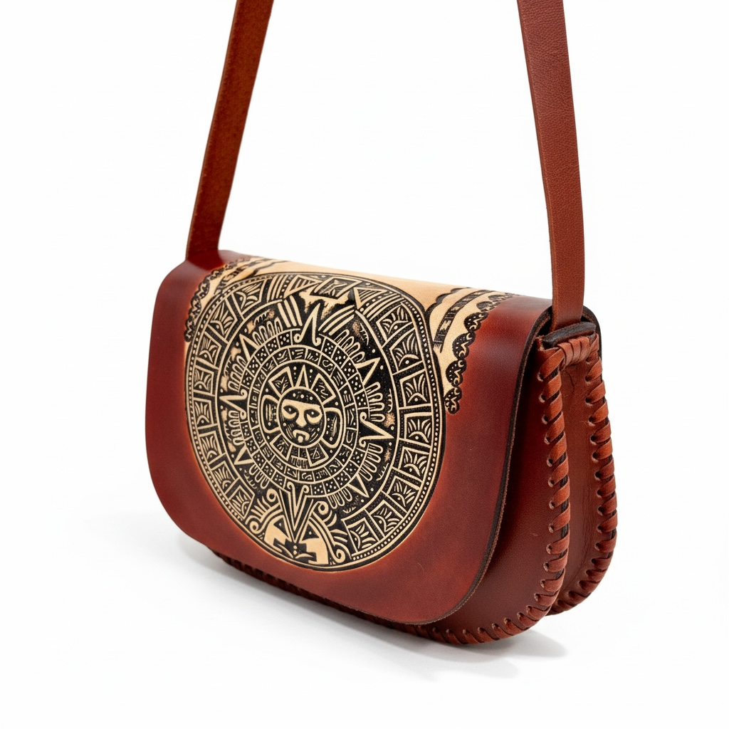 Mexican Leather Tooled Handbag Bolsa Mexicana de Piel Cincelada