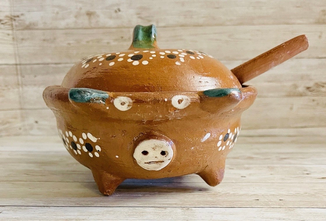 Terra Cotta Mexican Pottery Salsa Pig Bowl with or Without Spoon Salsero de Barro Mexicano con oh sin Cuchara de Barro