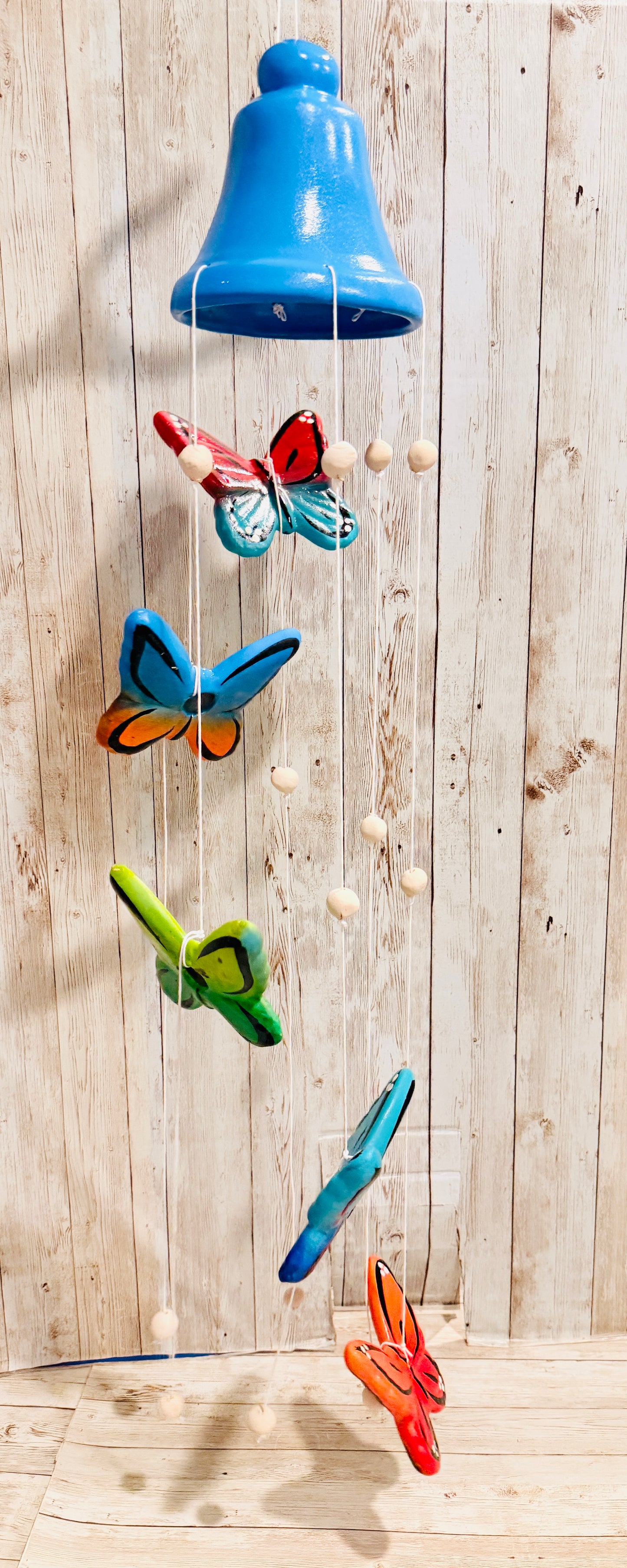 Mexican Ceramic Butterflies with Wind Chime Campana de Viento Mexicana de Mariposas