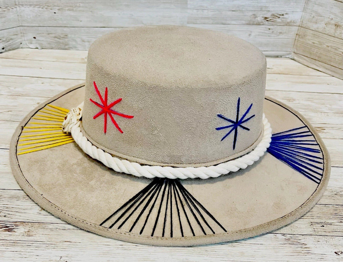 Mexican Western Boho Embroidered Hat Medium Sombrero Mexicano con Bordado Fino