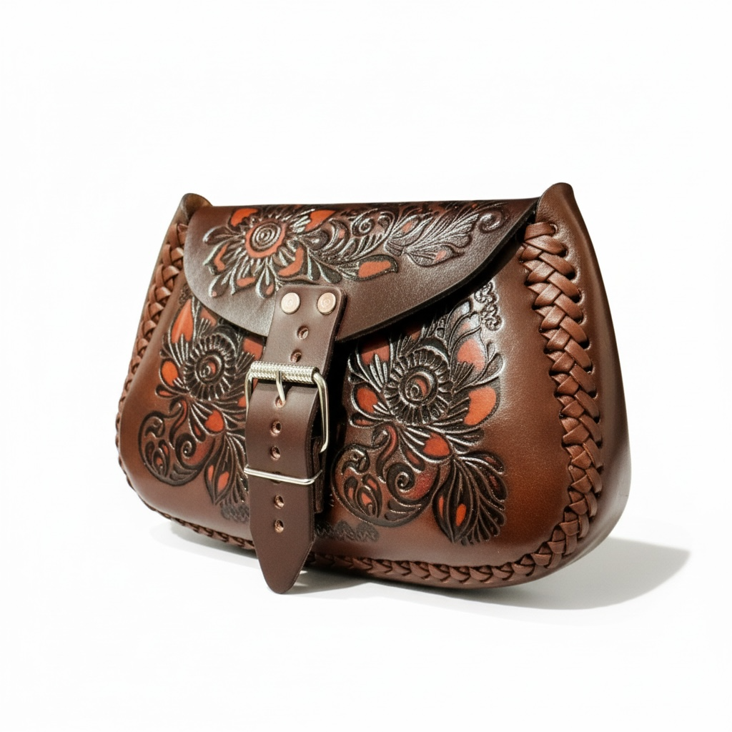 Mexican Leather Tooled Crossbody Handbag Bolsa Mexicana de Piel Cincelada
