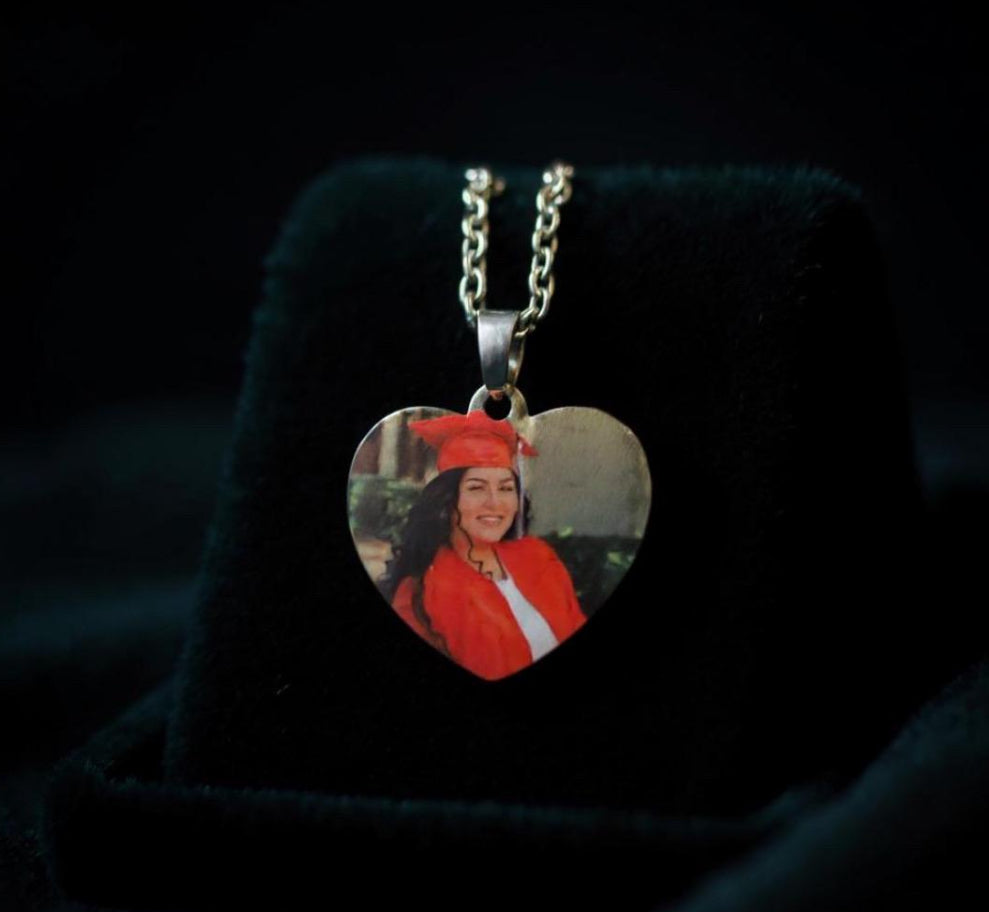 Custom Heart Pendant Necklace with Picture and Engraved Text Collar Personalizado de Corazon con Foto y con Texto Grabado Lazer
