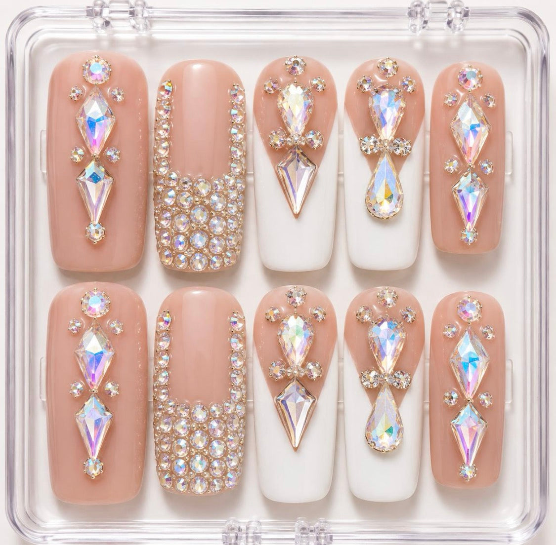 Champagne Crystal French Press-On Nails Size Medium