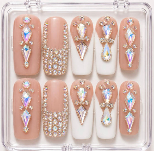Champagne Crystal French Press-On Nails Size Medium