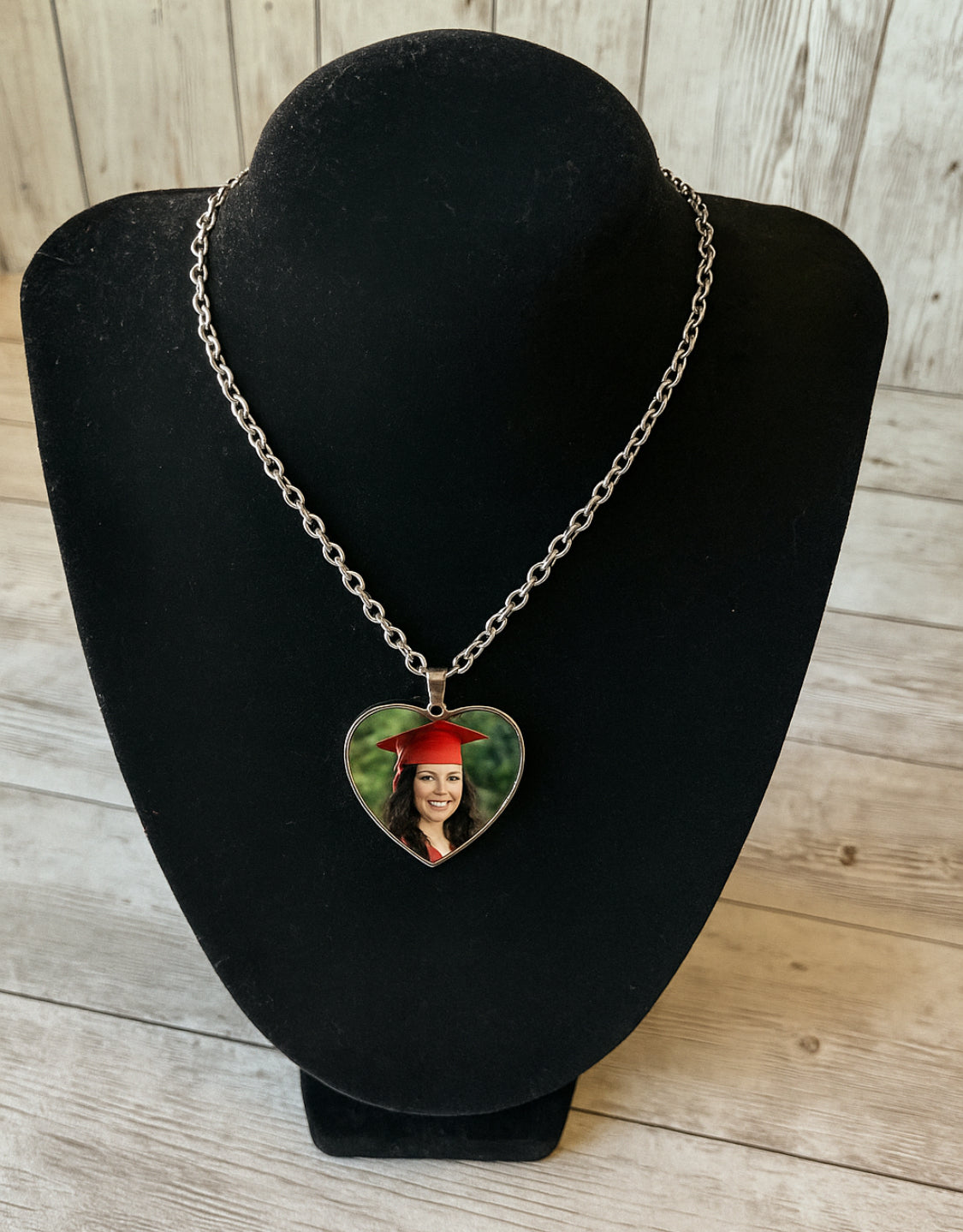 Custom Heart Pendant Necklace with Picture and Engraved Text Collar Personalizado de Corazon con Foto y con Texto Grabado Lazer