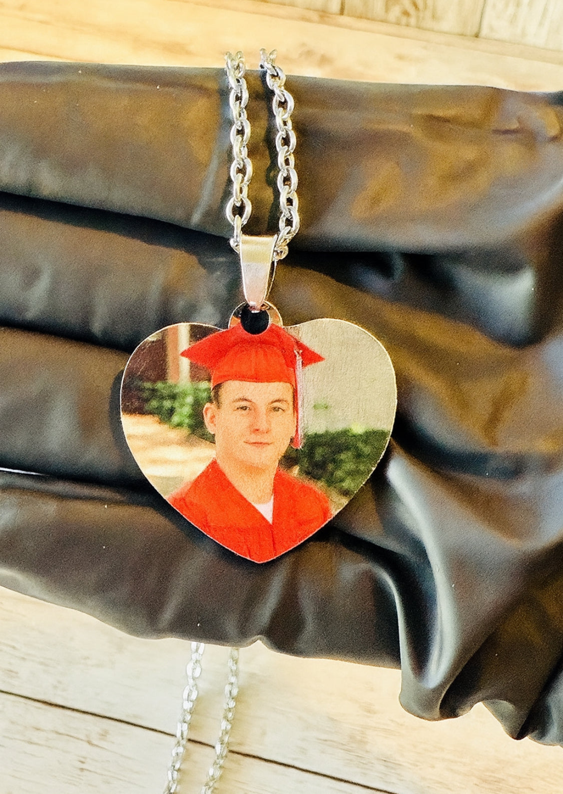 Custom Heart Pendant Necklace with Picture and Engraved Text Collar Personalizado de Corazon con Foto y con Texto Grabado Lazer