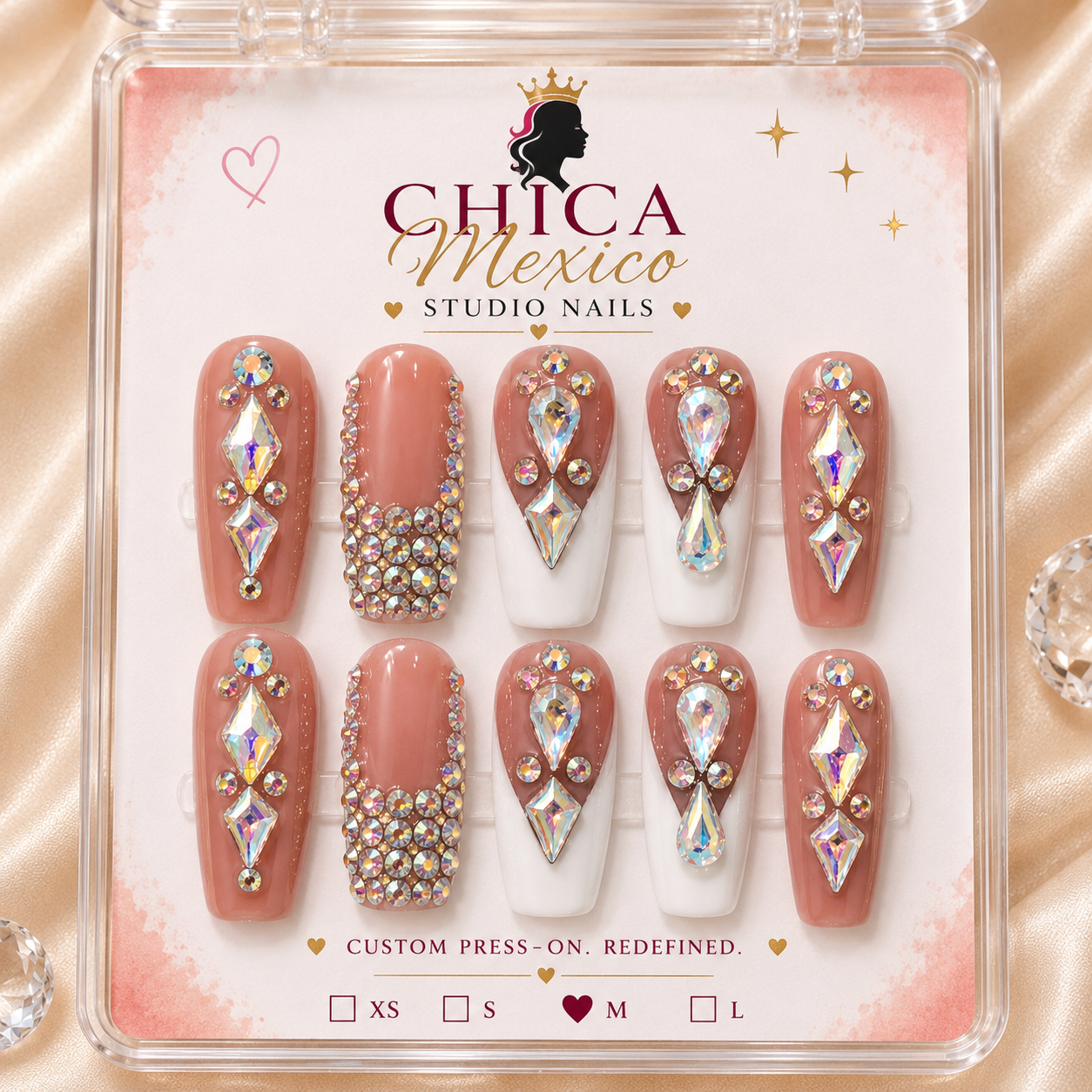 Champagne Crystal French Press-On Nails Size Medium